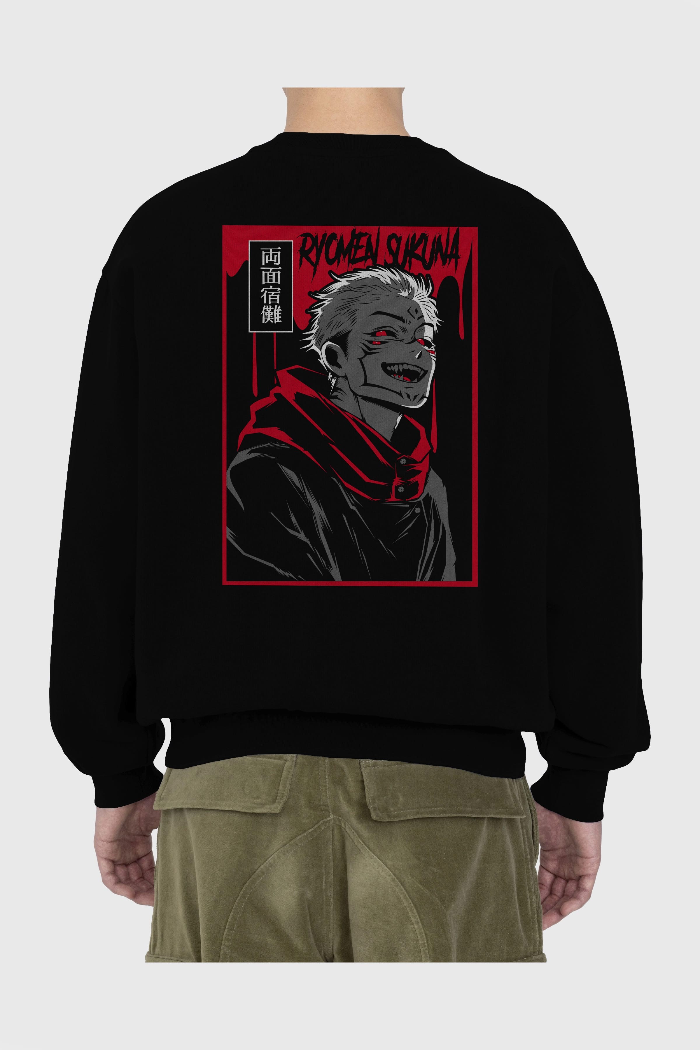 SUKUNA Anime Arka Baskılı Oversize Sweatshirt Erkek Kadın Unisex