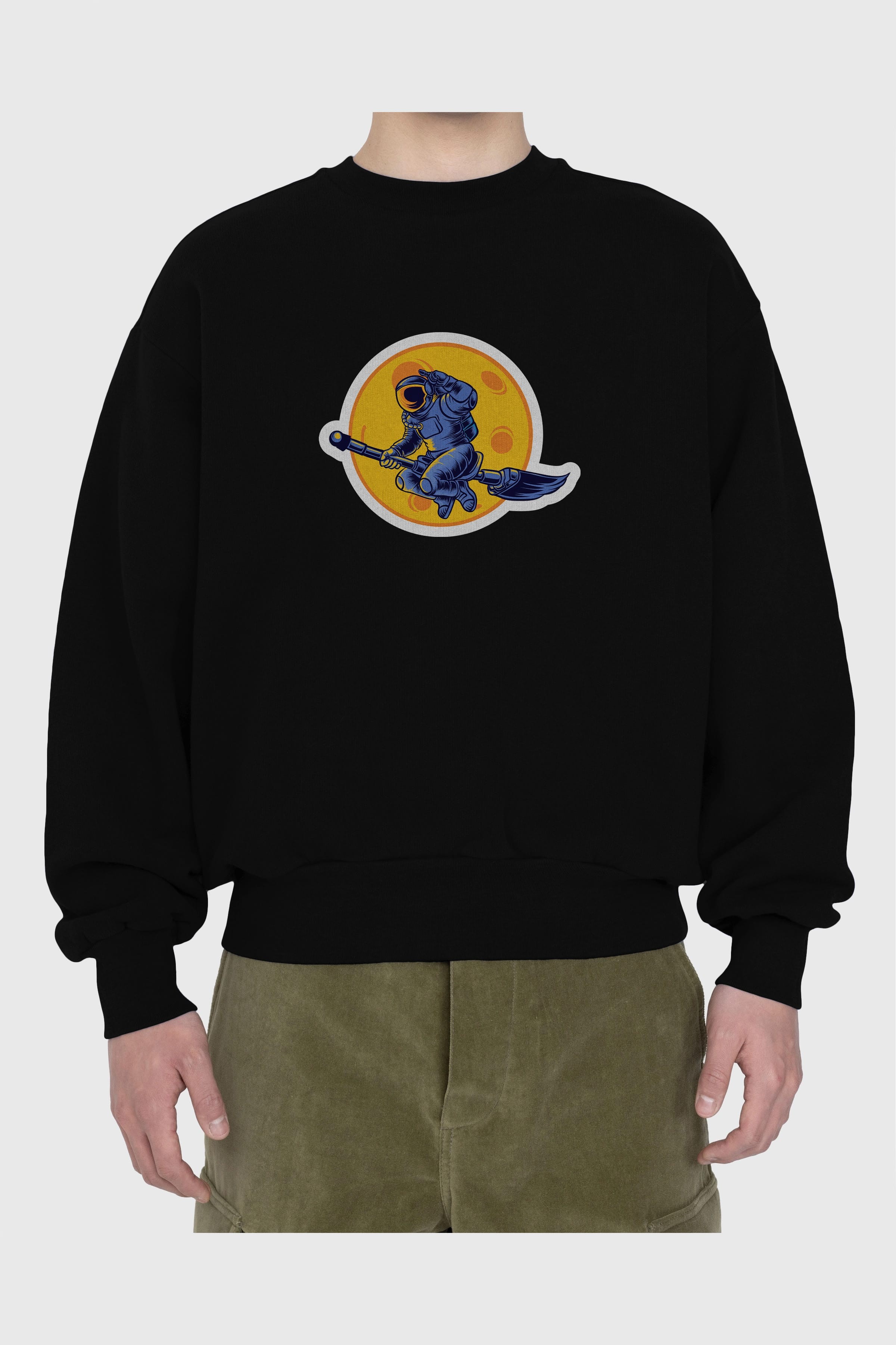 Space Witch Sticker Ön Baskılı Oversize Sweatshirt Erkek Kadın Unisex