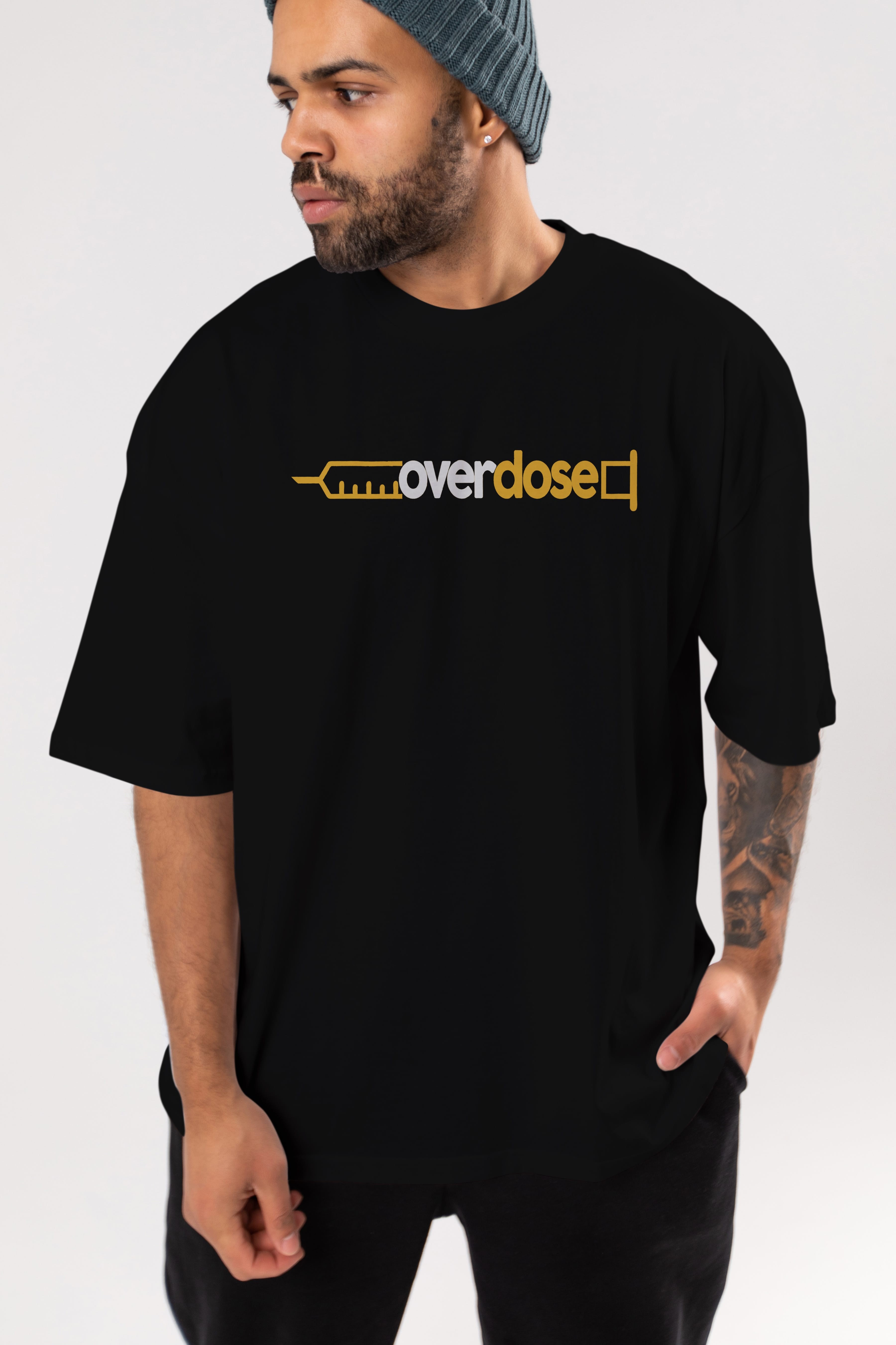 Overdose sarı Ön Baskılı Oversize t-shirt %100 pamuk Erkek Kadın Unisex