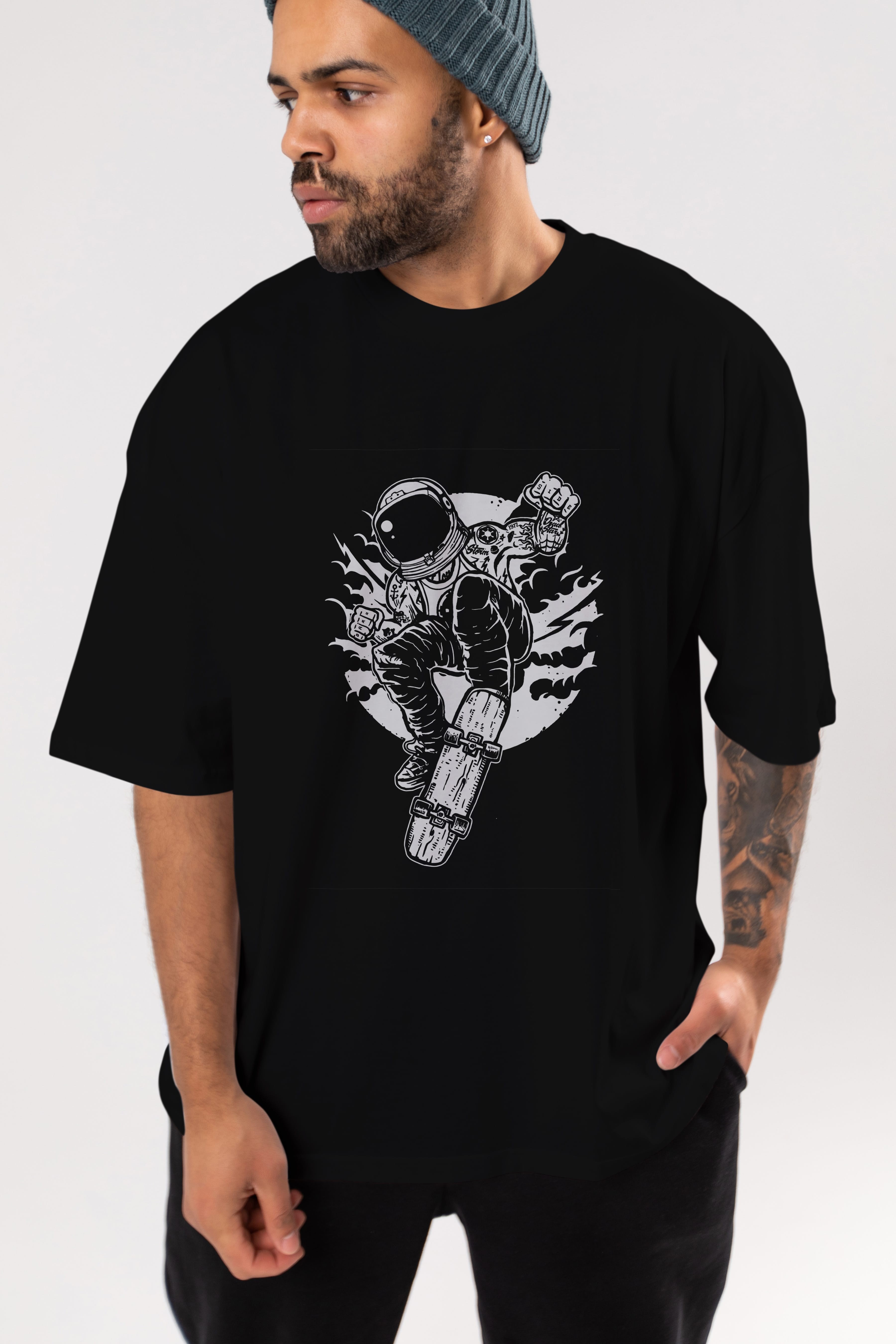 Space Skater Ön Baskılı Oversize t-shirt Erkek Kadın Unisex %100 Pamuk tişort