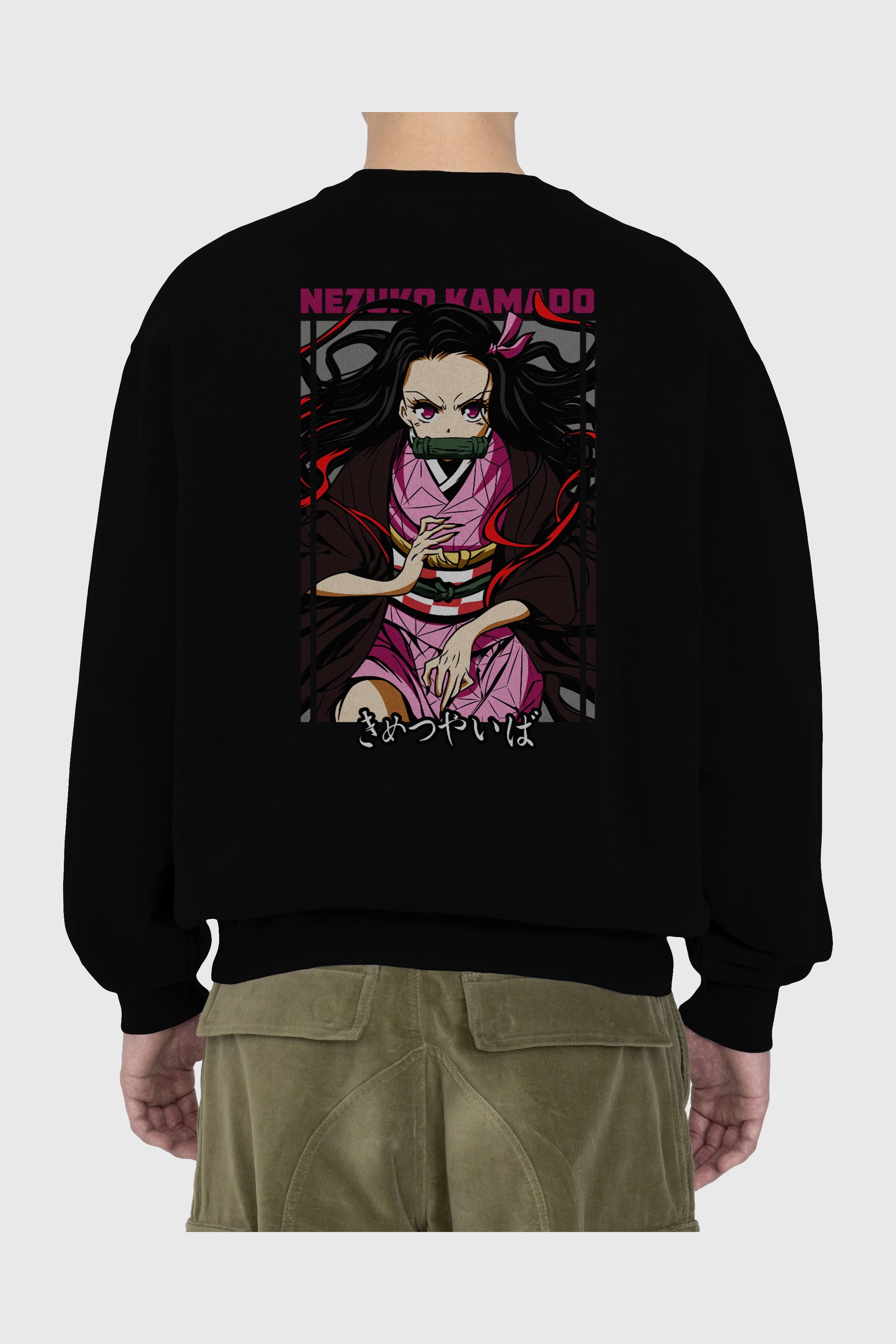 Nezuko Kamado 1 Anime Arka Baskılı Oversize Sweatshirt Erkek Kadın Unisex
