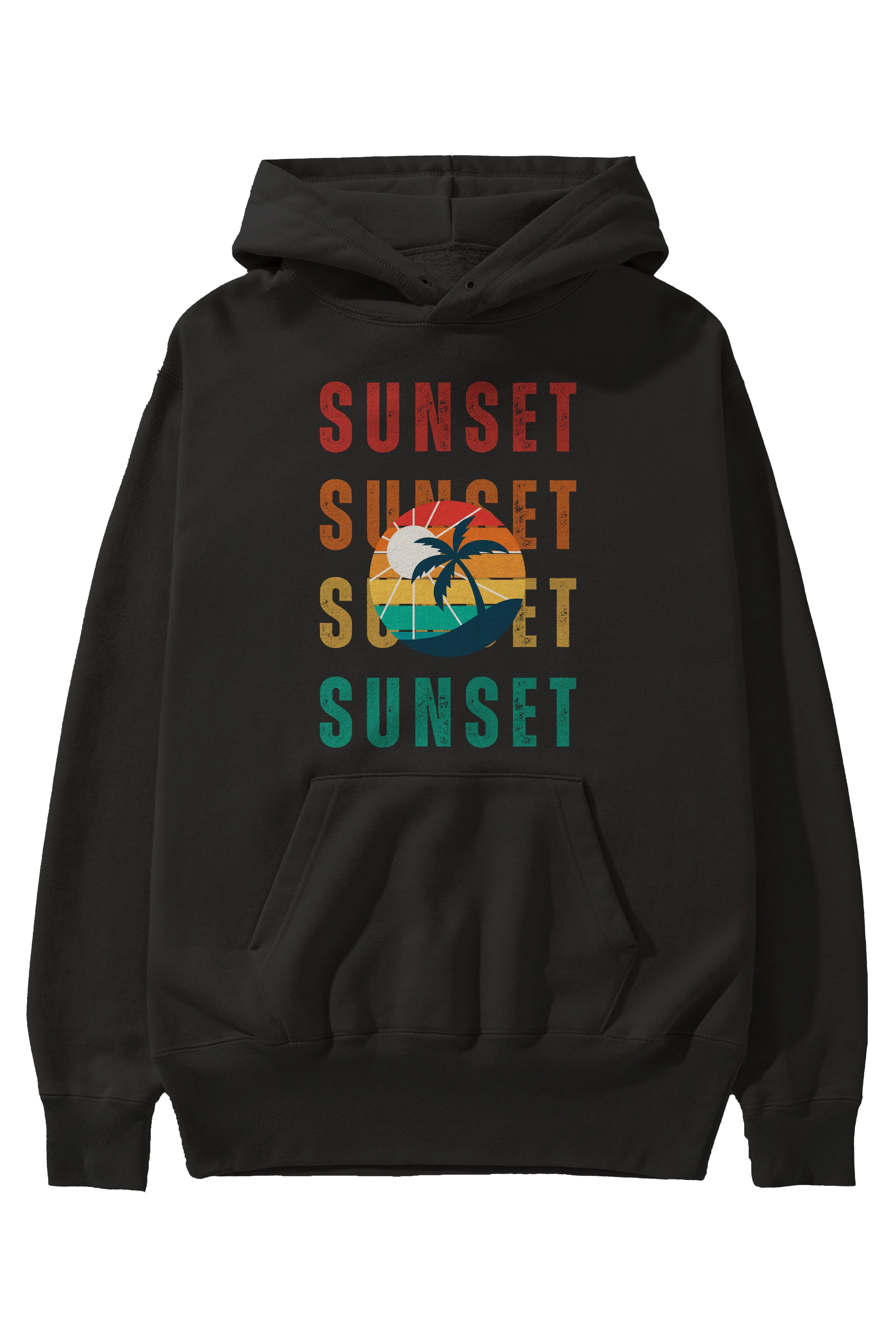 Sunset Yazılı Ön Baskılı Oversize Hoodie Kapüşonlu Sweatshirt Erkek Kadın Unisex