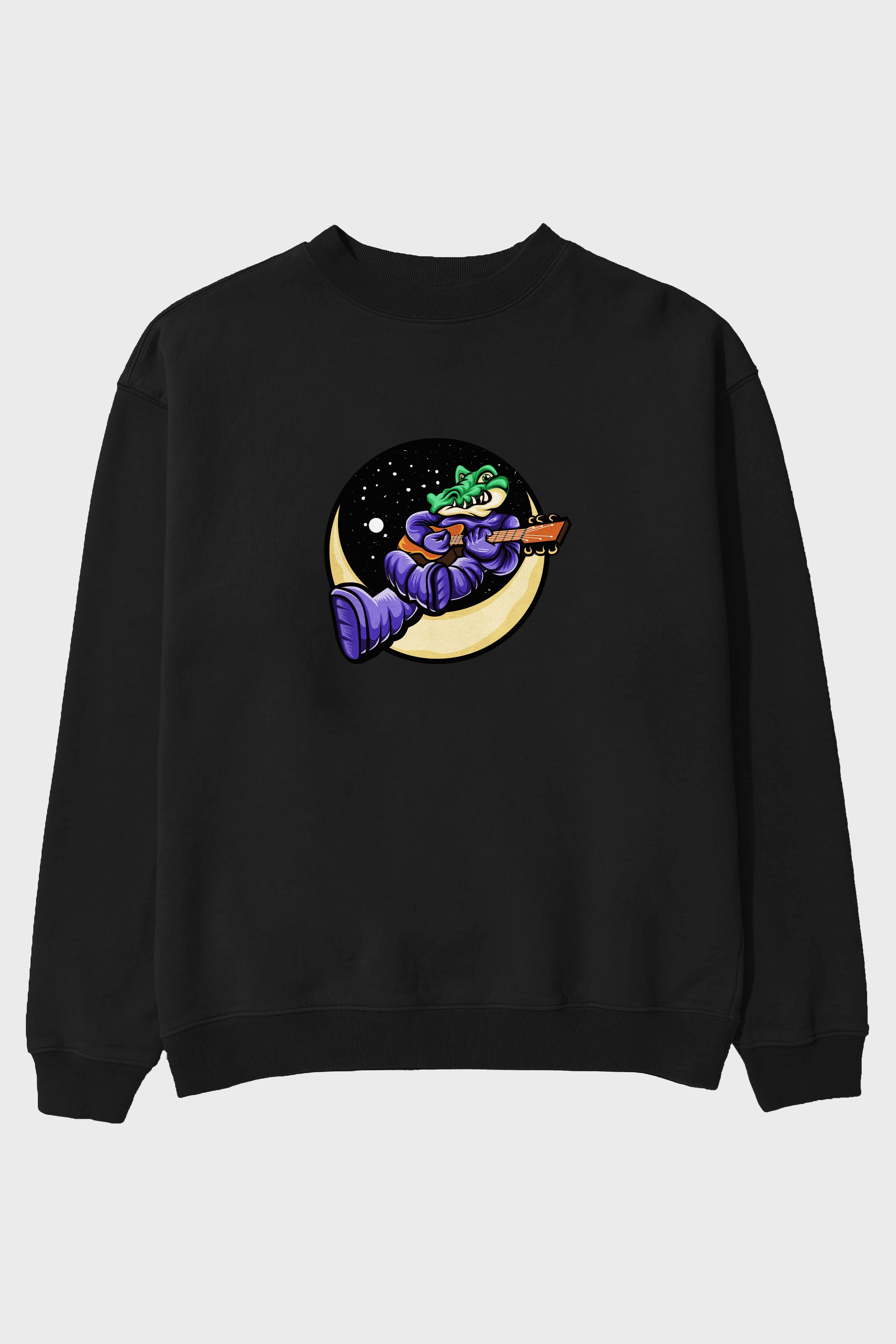 Space Crocodile Ön Baskılı Oversize Sweatshirt Erkek Kadın Unisex