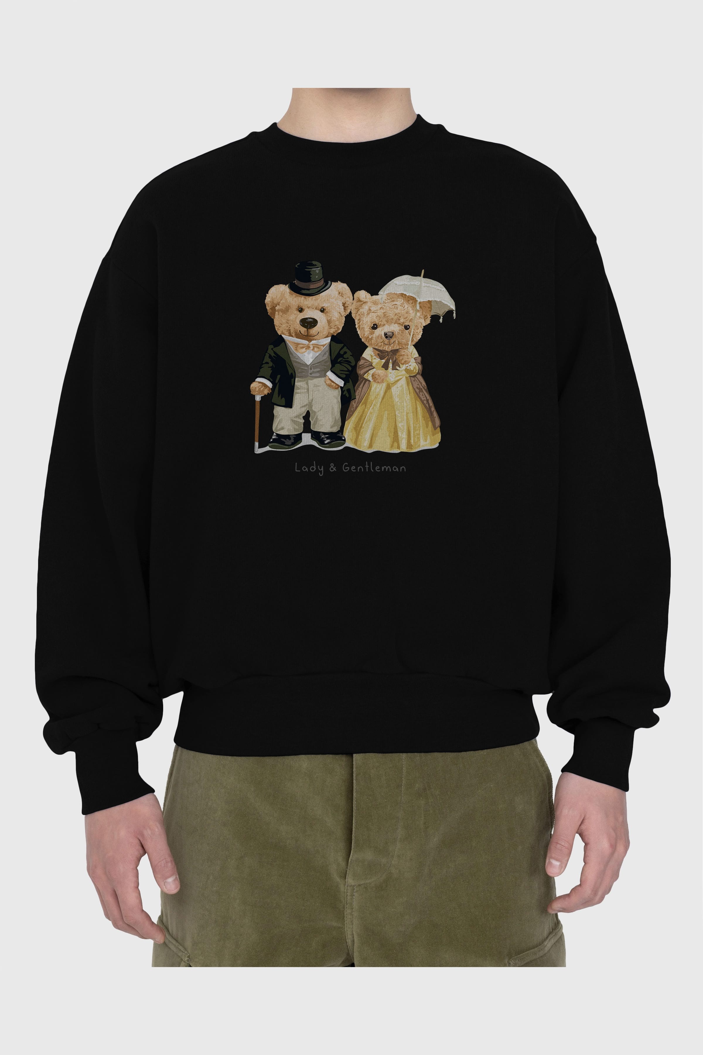 Teddy Bear Couple Ön Baskılı Oversize Sweatshirt Erkek Kadın Unisex