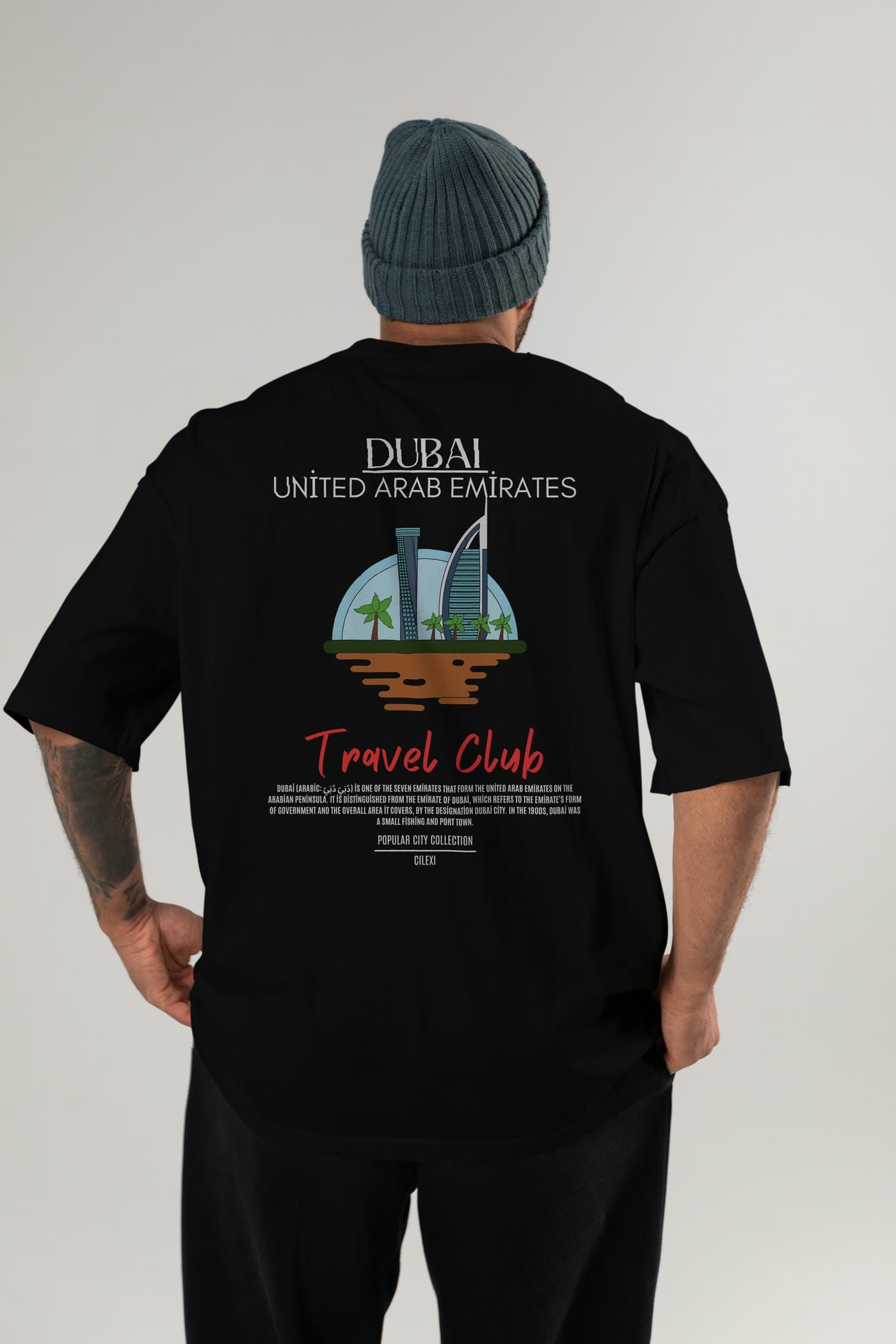 Dubai United Arab Emirates Arka Baskılı Oversize t-shirt Erkek Kadın Pamuk Bisiklet Yaka tişort