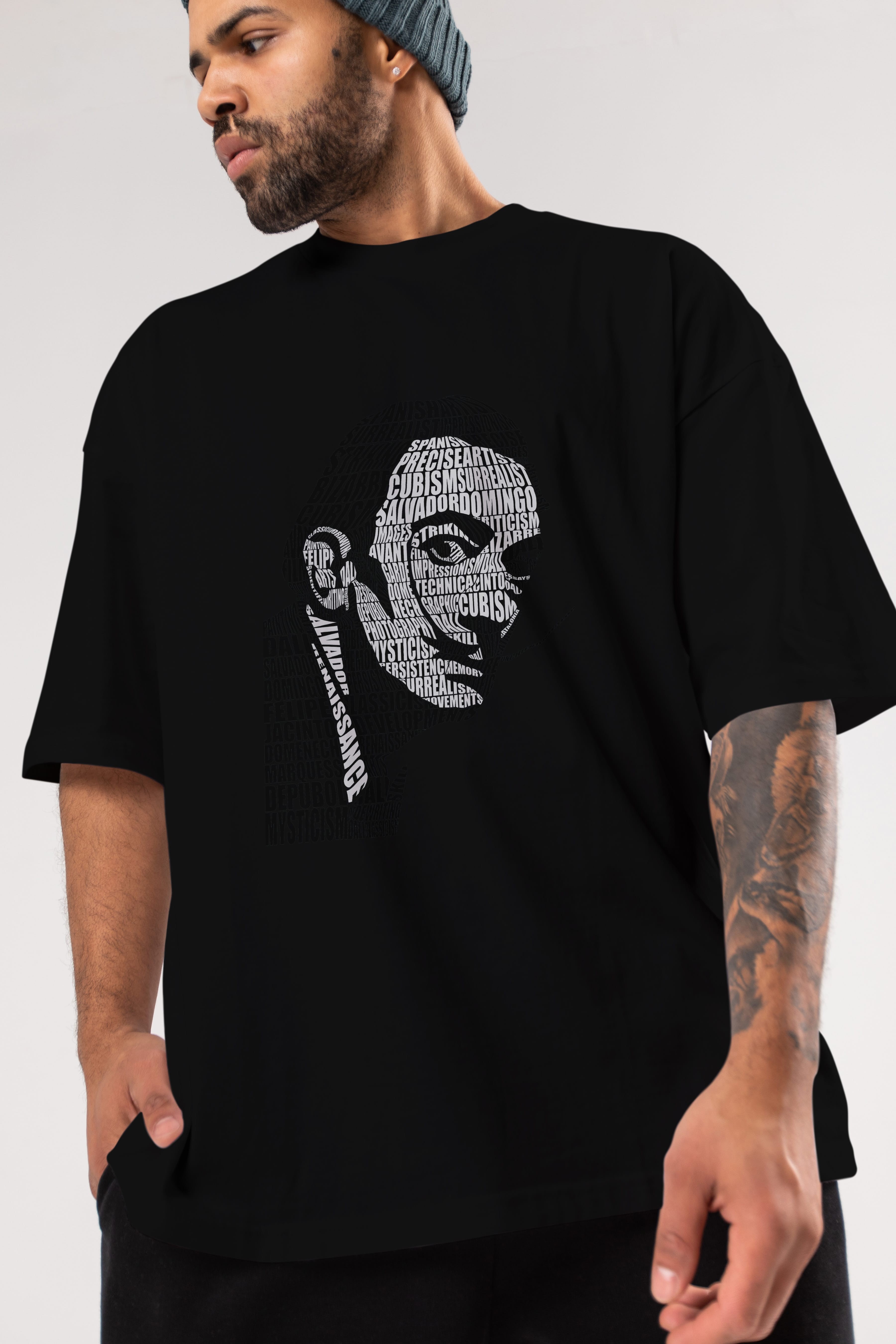 Salvador Dali Calligram Ön Baskılı Oversize t-shirt %100 pamuk Erkek Kadın Unisex