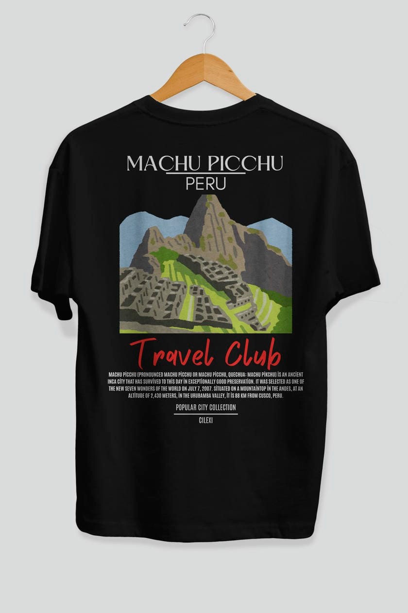 Machu Picchu Peru Arka Baskılı Oversize t-shirt Erkek Kadın Pamuk Bisiklet Yaka tişort