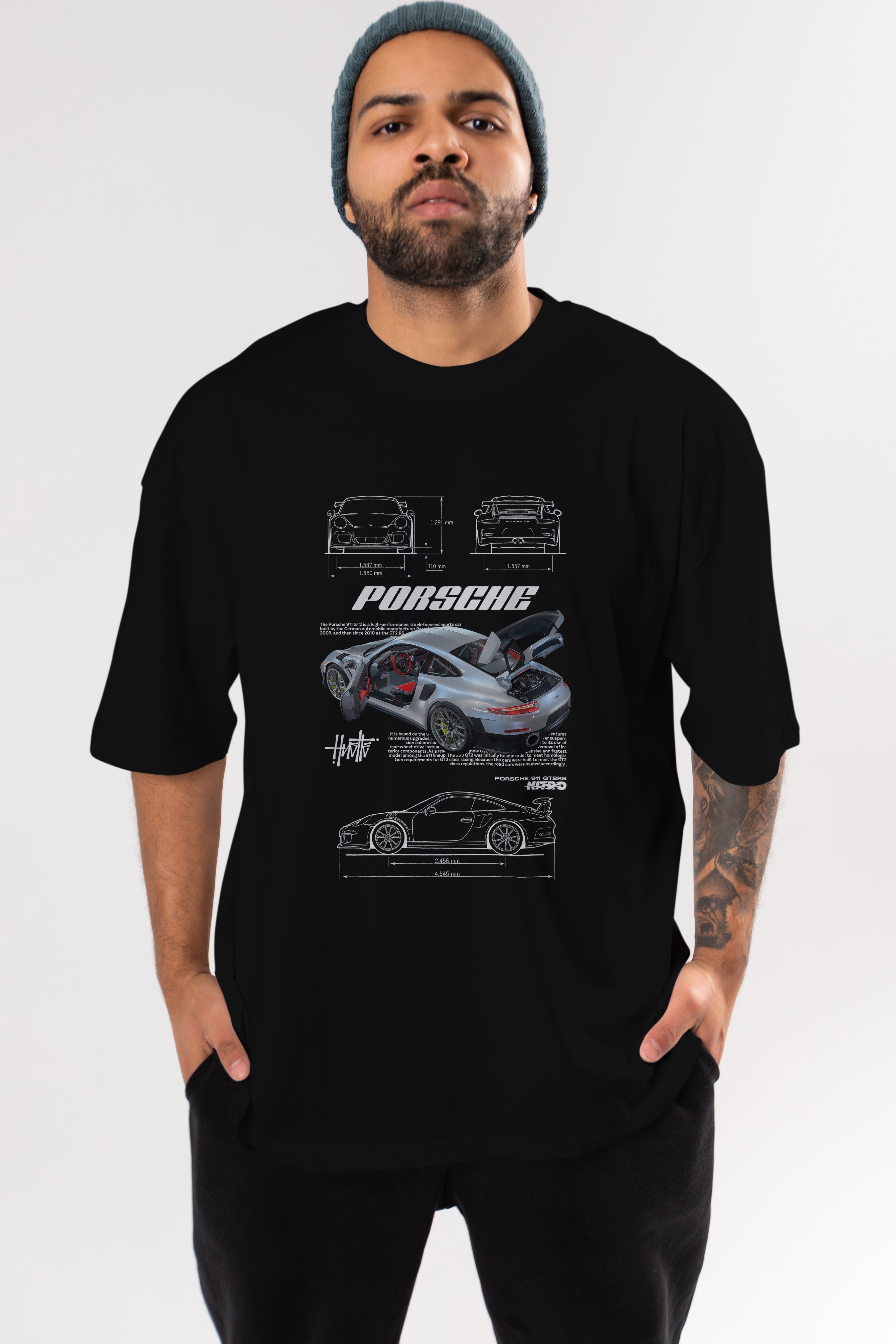 PORSCHE 911 GT2 RS Ön Baskılı Oversize t-shirt Erkek Kadın Unisex %100 Pamuk Bisiklet Yaka tişort