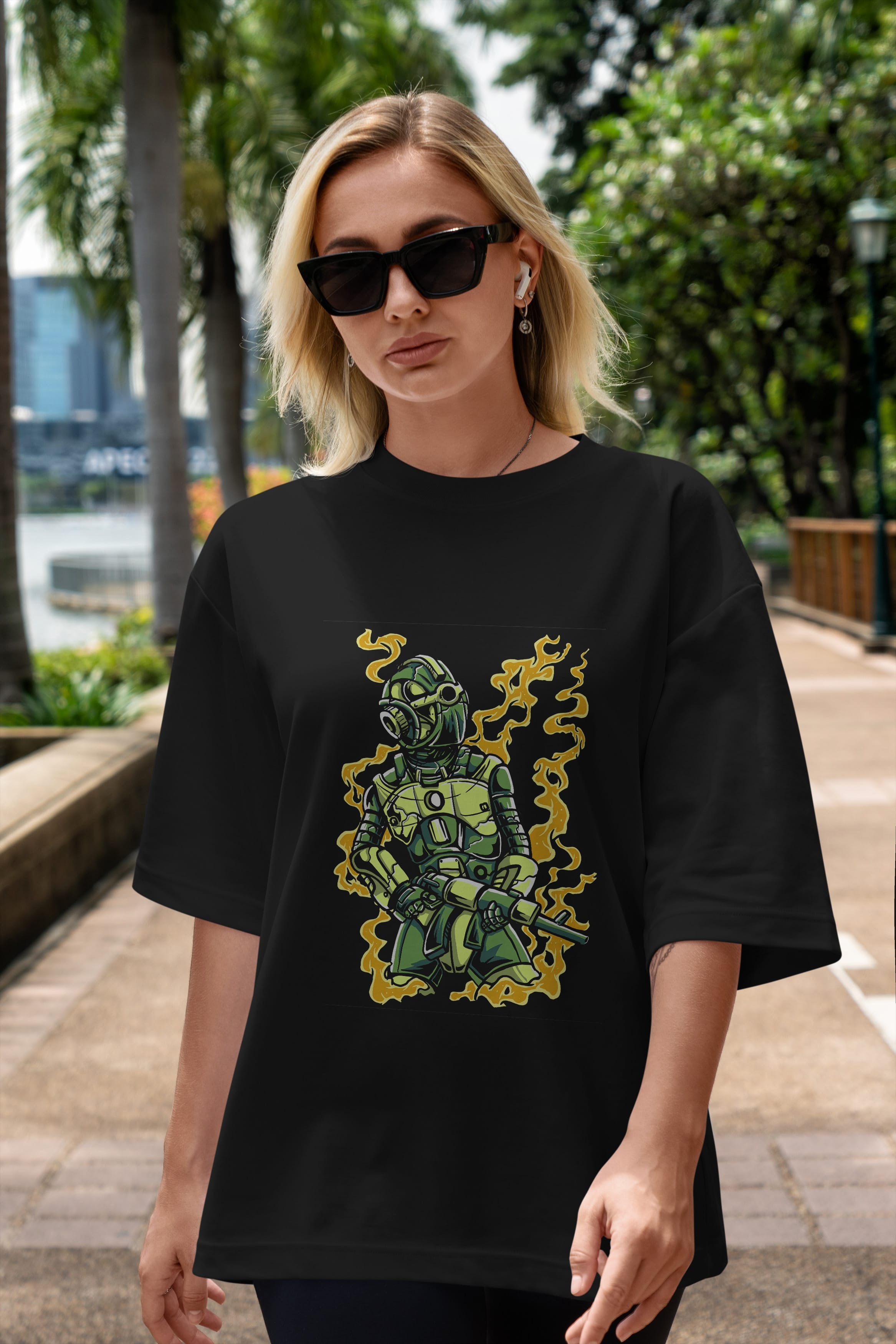 Robot Soldier Ön Baskılı Oversize t-shirt Erkek Kadın Unisex %100 Pamuk tişort