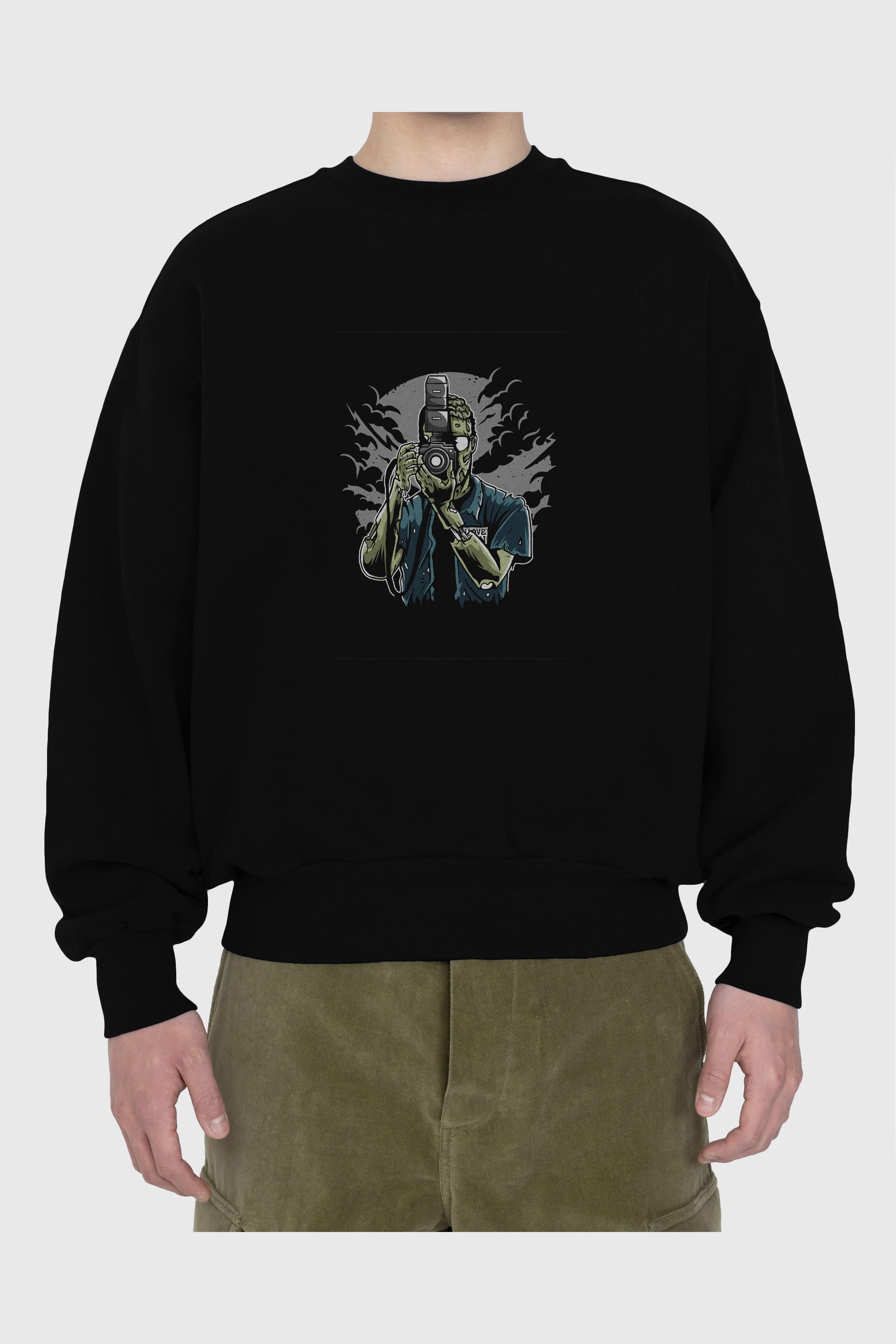 Zombie Photographer Ön Baskılı Oversize Sweatshirt Erkek Kadın Unisex