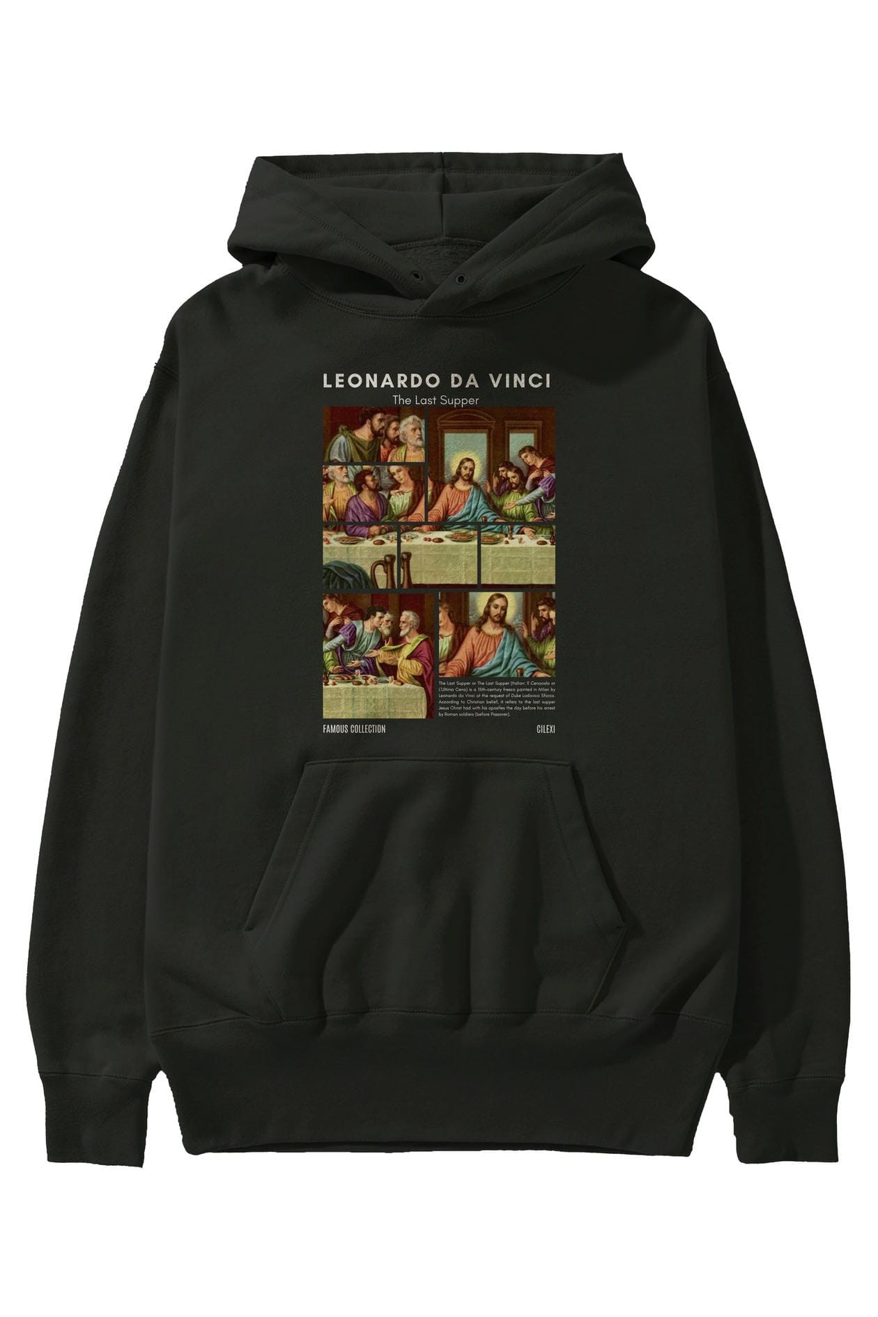 Leonardo Da Vinci ön Baskılı Hoodie Oversize Kapüşonlu Sweatshirt Erkek Kadın