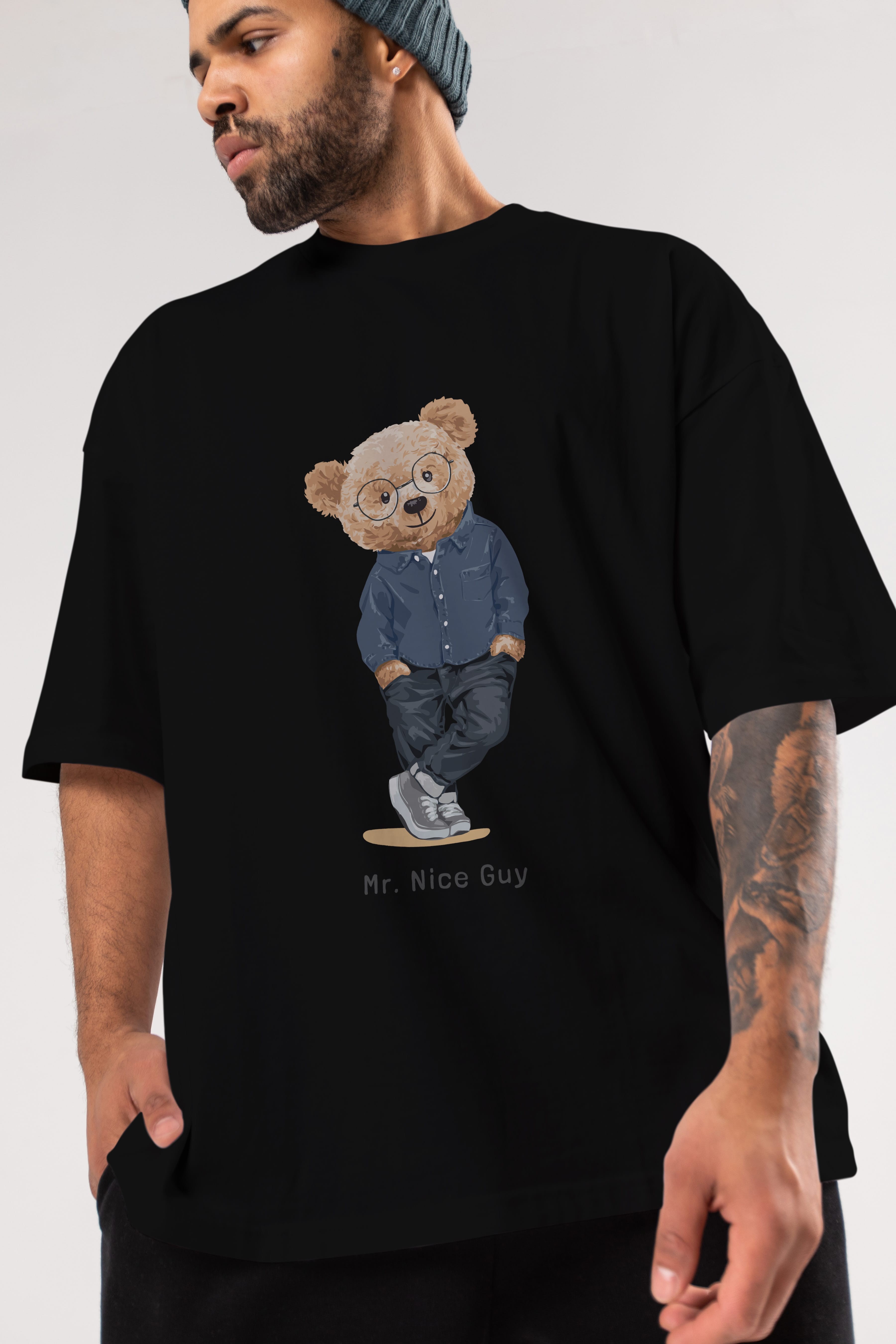 Teddy Bear Mr. Nice Guy Ön Baskılı Oversize t-shirt Erkek Kadın Unisex %100 Pamuk