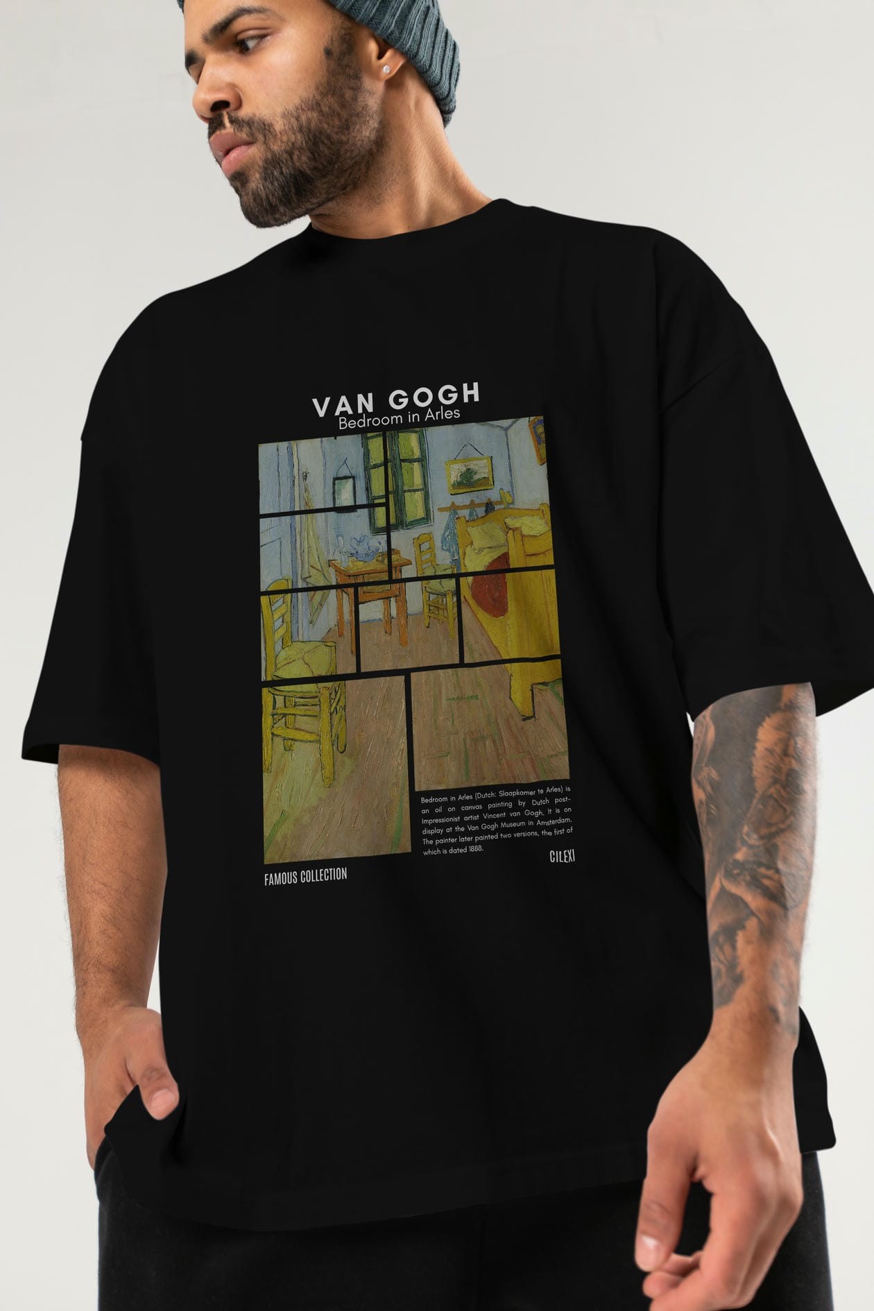 Van Gogh ön Baskılı Oversize t-shirt Erkek Kadın Bisiklet Yaka Pamuk tişort