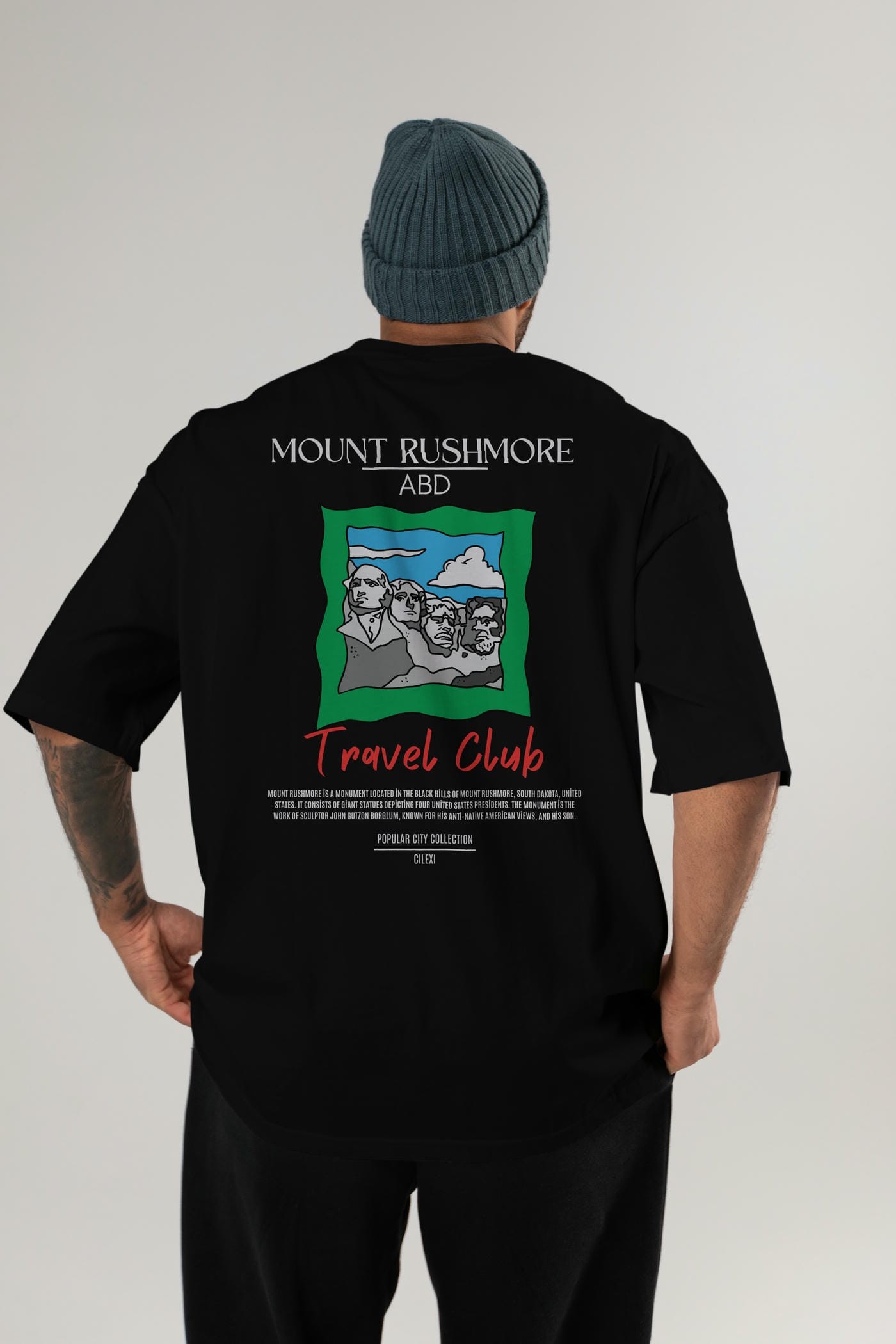 Mount Rushmore ABD Arka Baskılı Oversize t-shirt Erkek Kadın Pamuk Bisiklet Yaka tişort