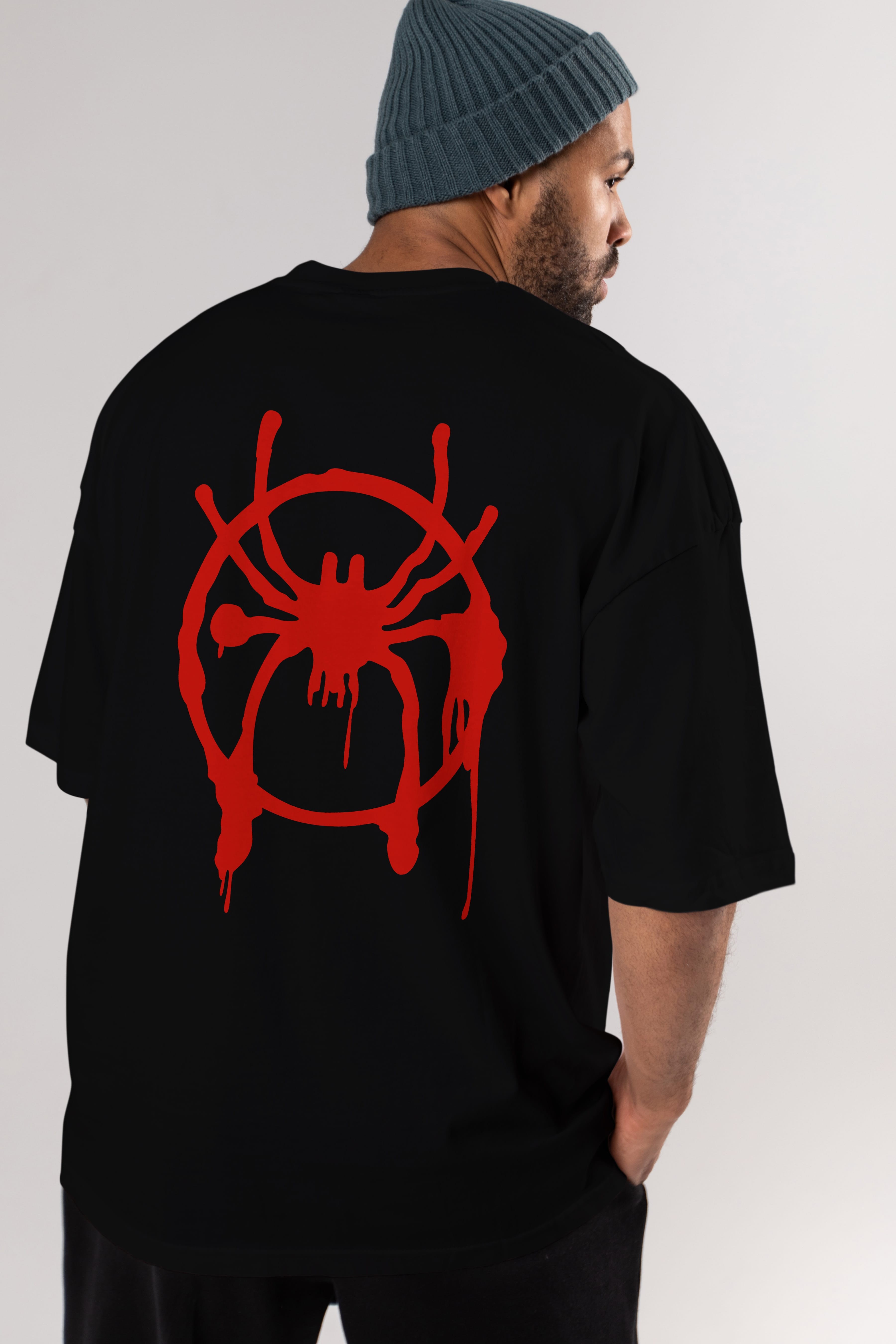 Spiderman (32) Arka Baskılı Oversize t-shirt Erkek Kadın Unisex %100 Pamuk Bisiklet Yaka tişort