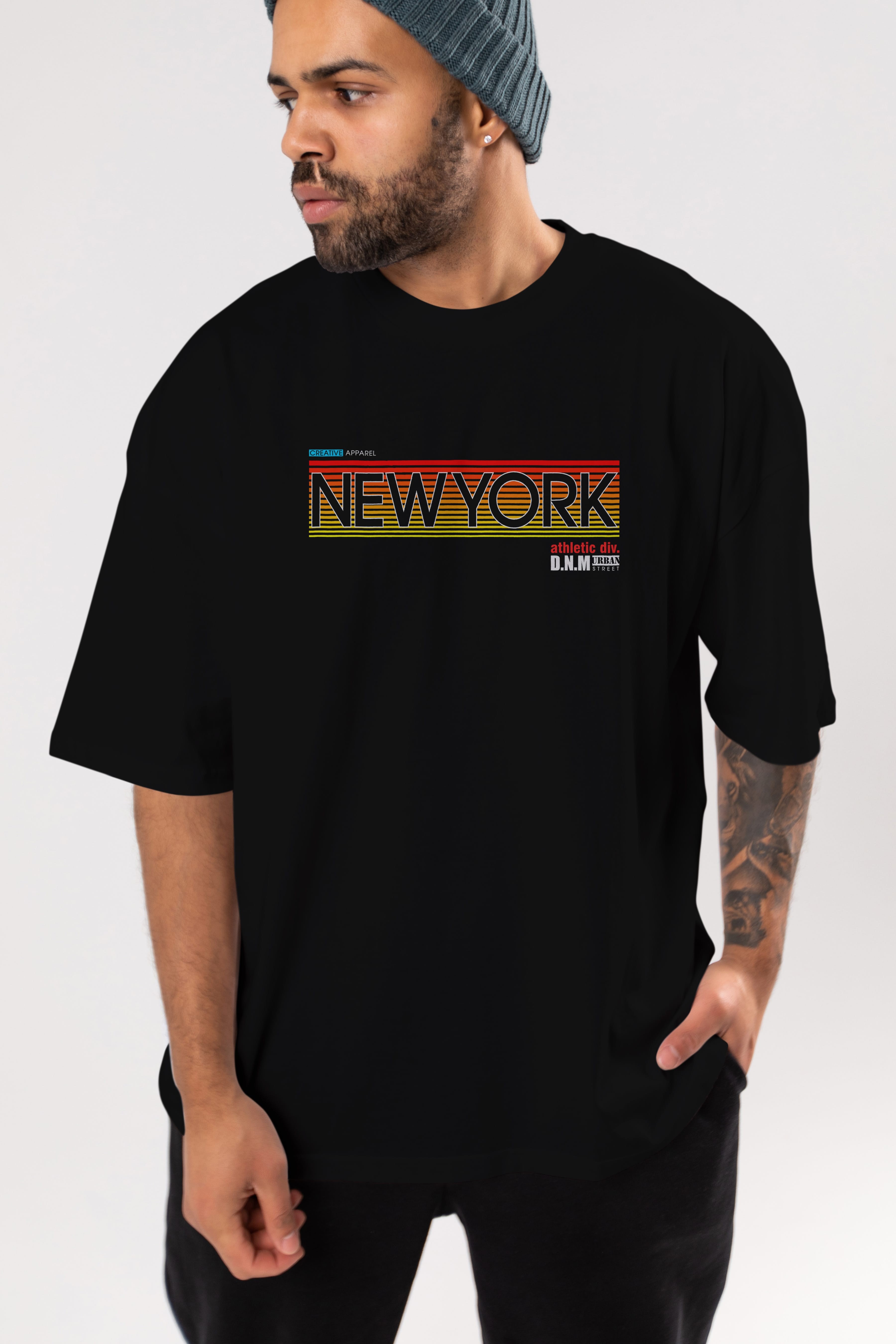 New York Denim Ön Baskılı Oversize t-shirt Erkek Kadın Unisex