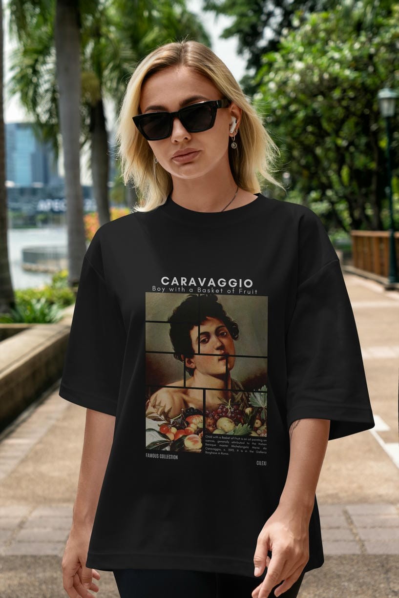 Caravaggio Boy ön Baskılı Oversize t-shirt Erkek Kadın Bisiklet Yaka Pamuk tişort