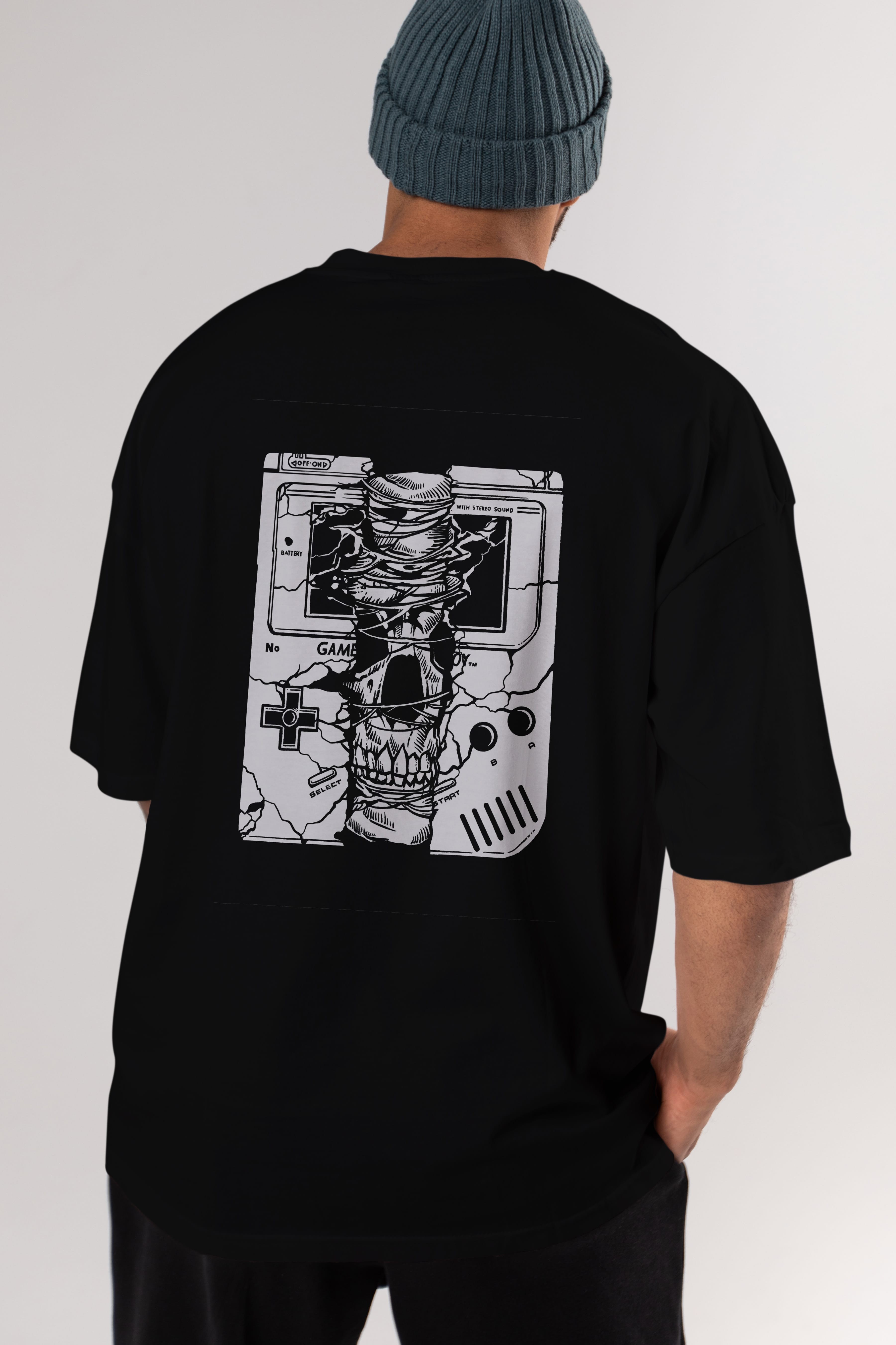 Gameboy Skull Arka Baskılı Oversize t-shirt Erkek Kadın Unisex %100 Pamuk