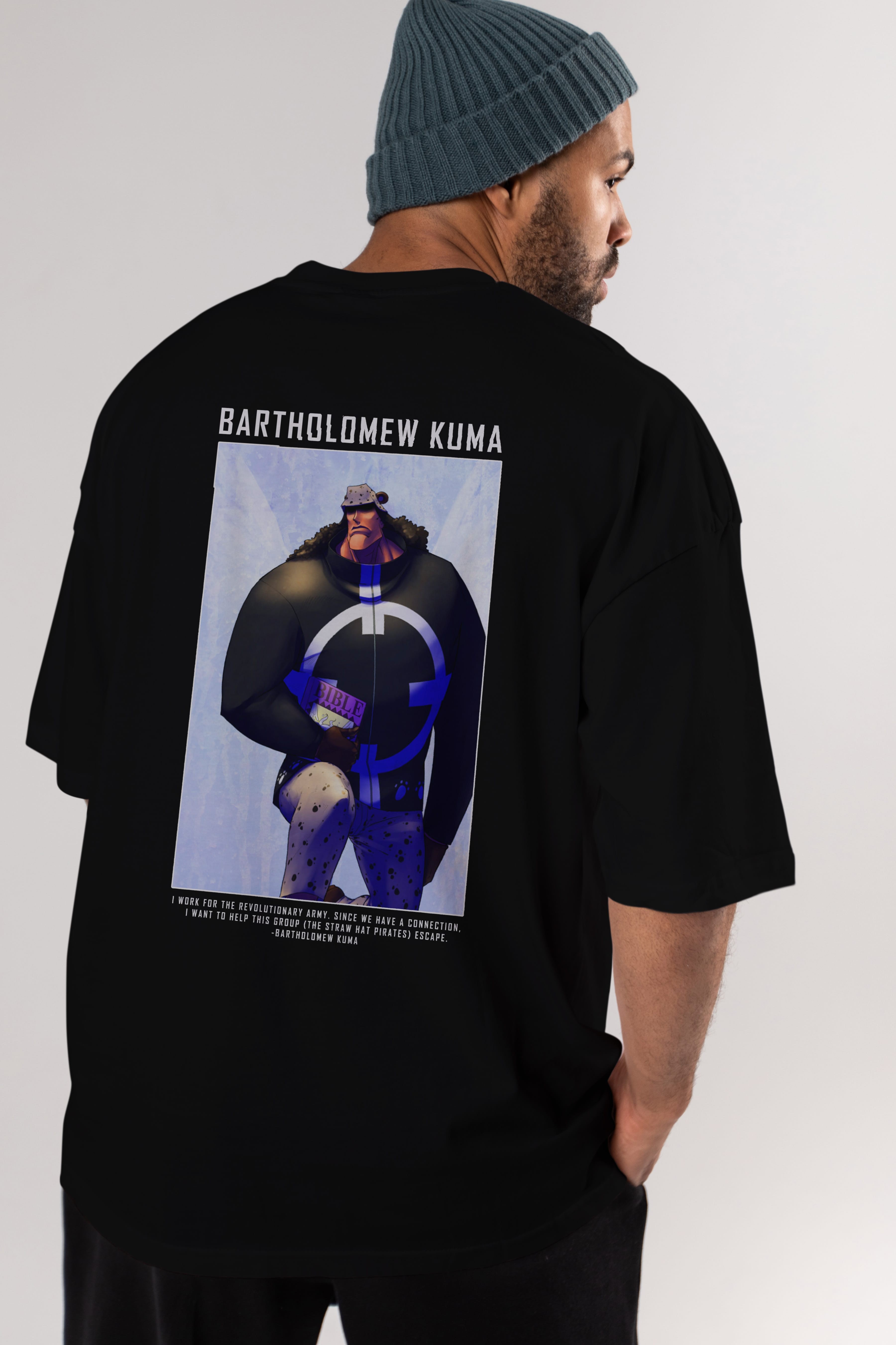 Bartholomew Kuma Anime Arka Baskılı Oversize t-shirt Erkek Kadın Unisex %100 pamuk tişort