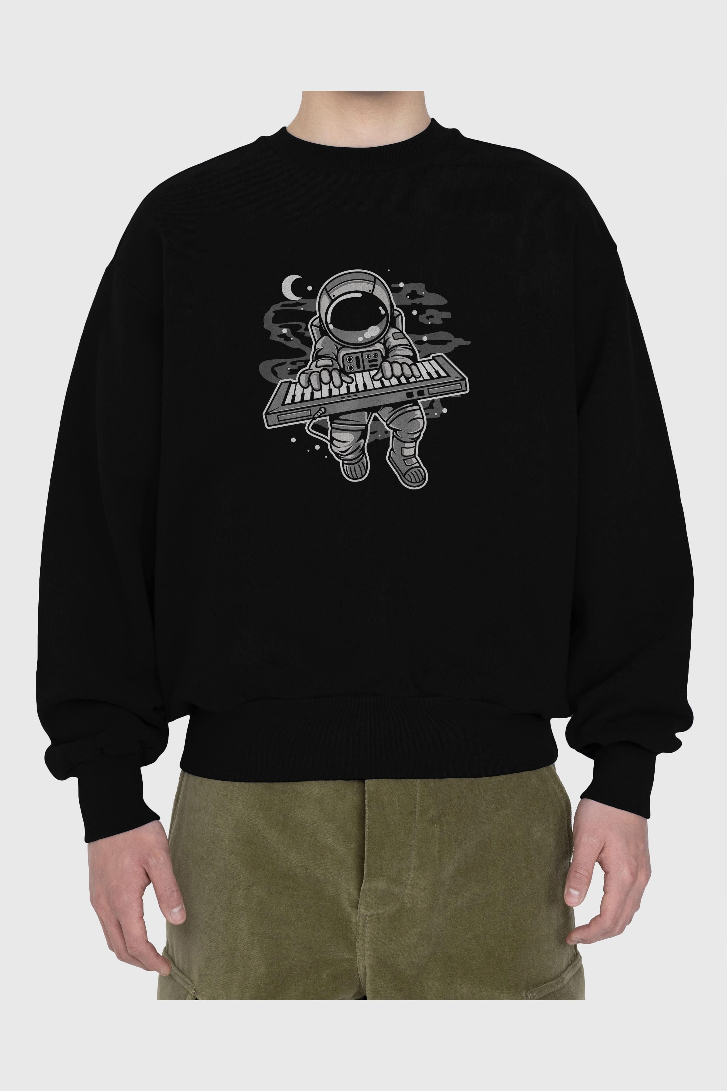 Astronaut Keyboard Ön Baskılı Oversize Sweatshirt Erkek Kadın Unisex