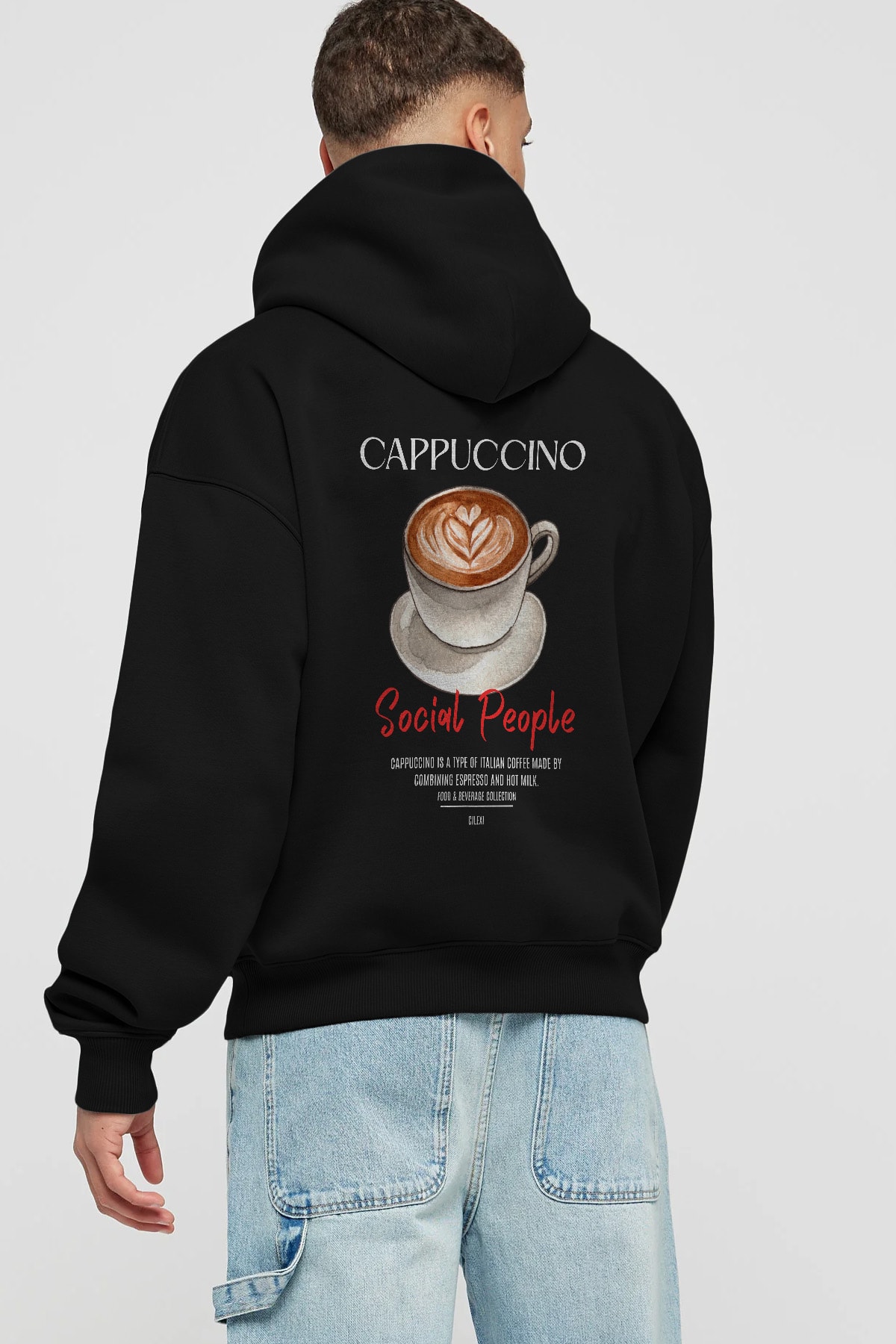 Cappuccino Kokteyl Arka Baskılı Hoodie Oversize Kapüşonlu Sweatshirt Erkek Kadın
