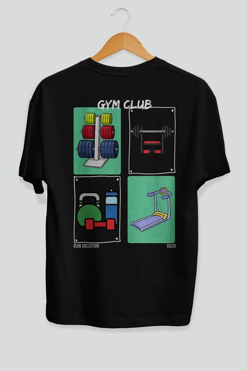 Gym Club Arka Baskılı Oversize t-shirt Erkek Kadın %100 Pamuk Bisiklet Yaka tişort