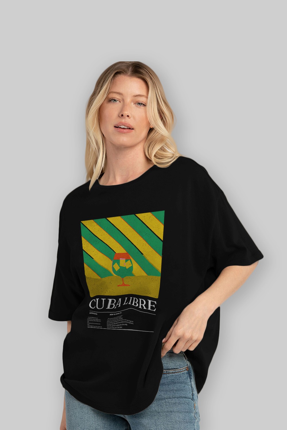 Cuba Libre Kokteyl Ön Baskılı Oversize t-shirt Erkek Kadın %100 Pamuk Bisiklet Yaka tişort