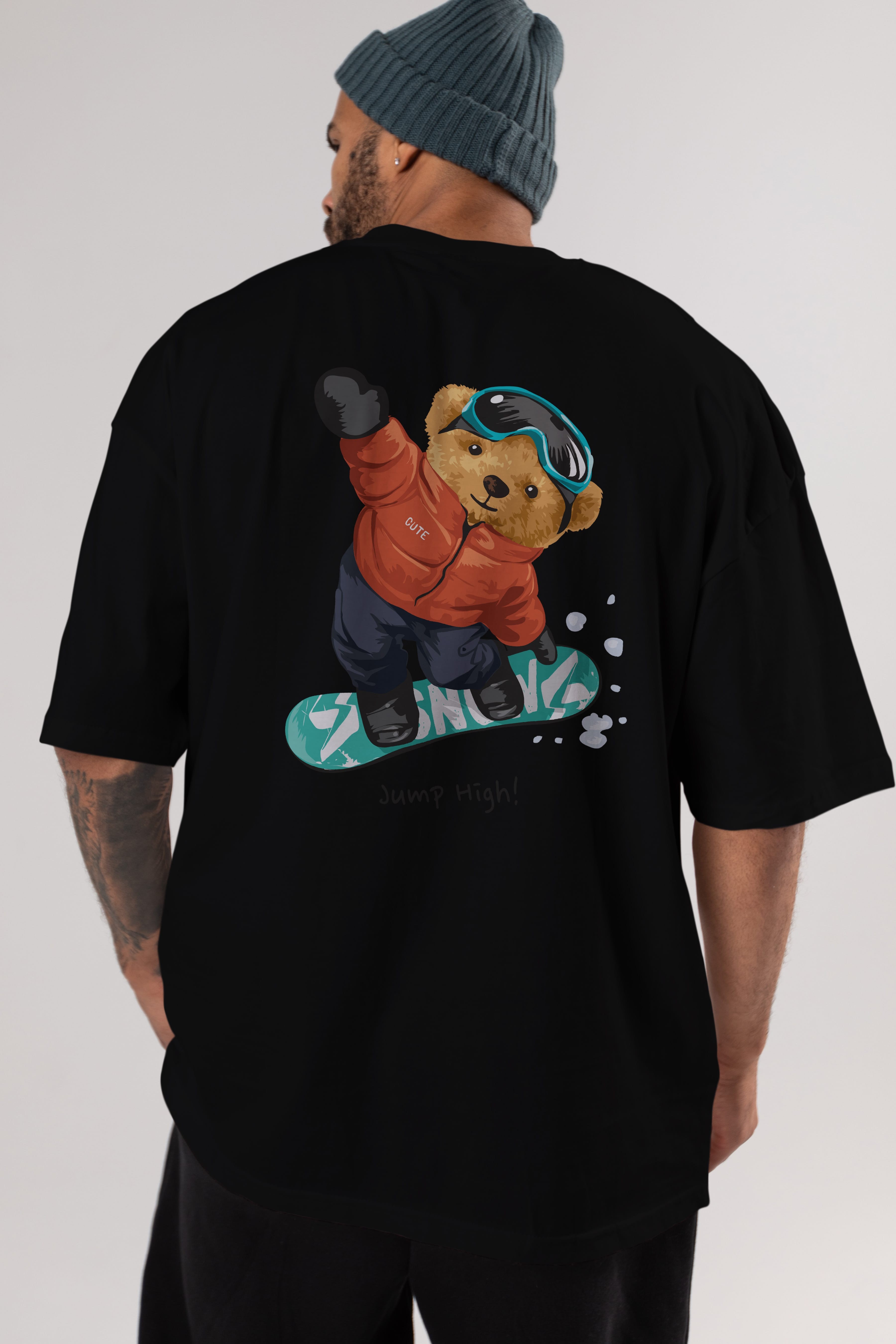 Teddy Bear Jump High Arka Baskılı Oversize t-shirt Erkek Kadın Unisex %100 Pamuk