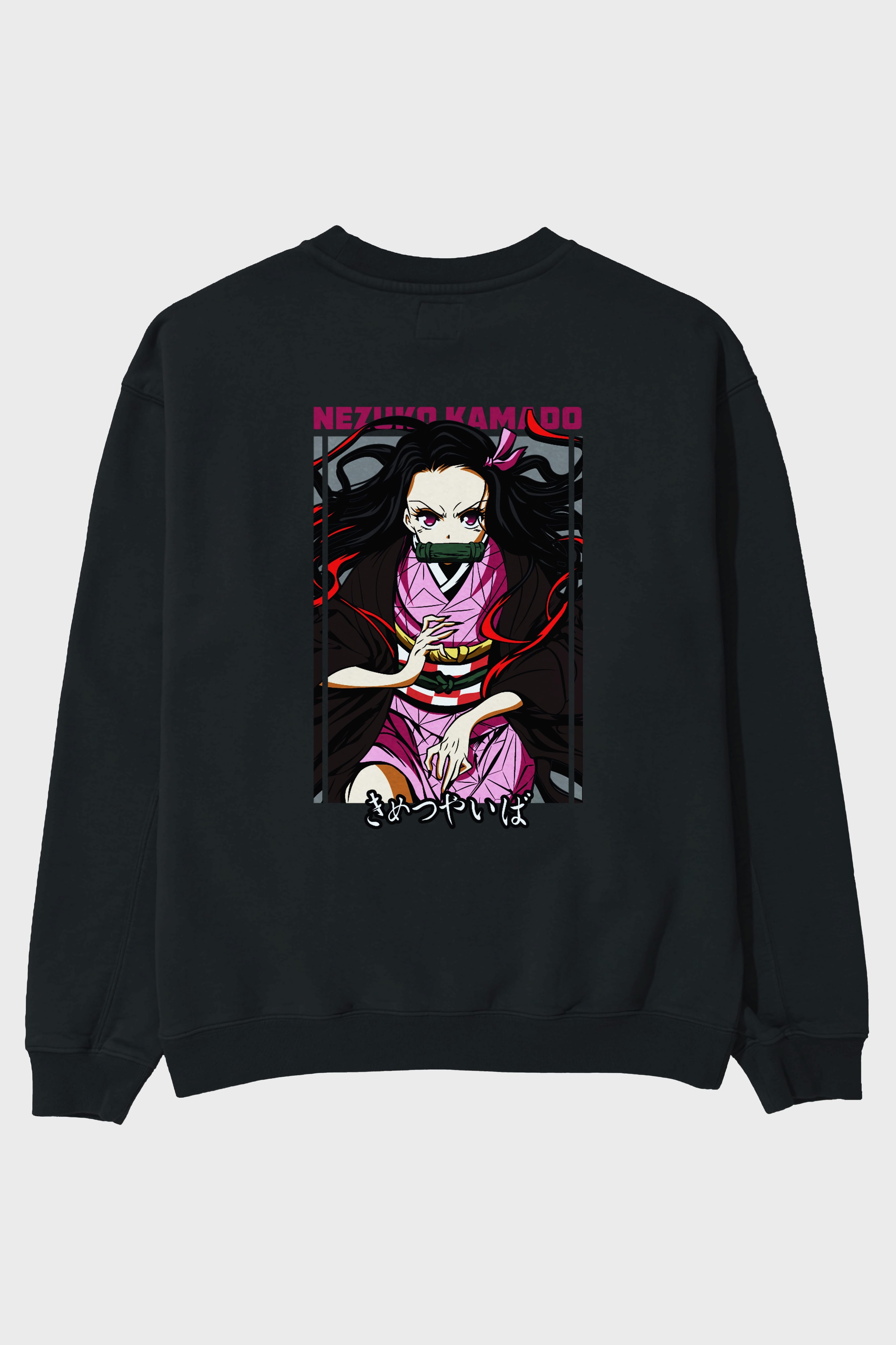 Nezuko Kamado 1 Anime Arka Baskılı Oversize Sweatshirt Erkek Kadın Unisex