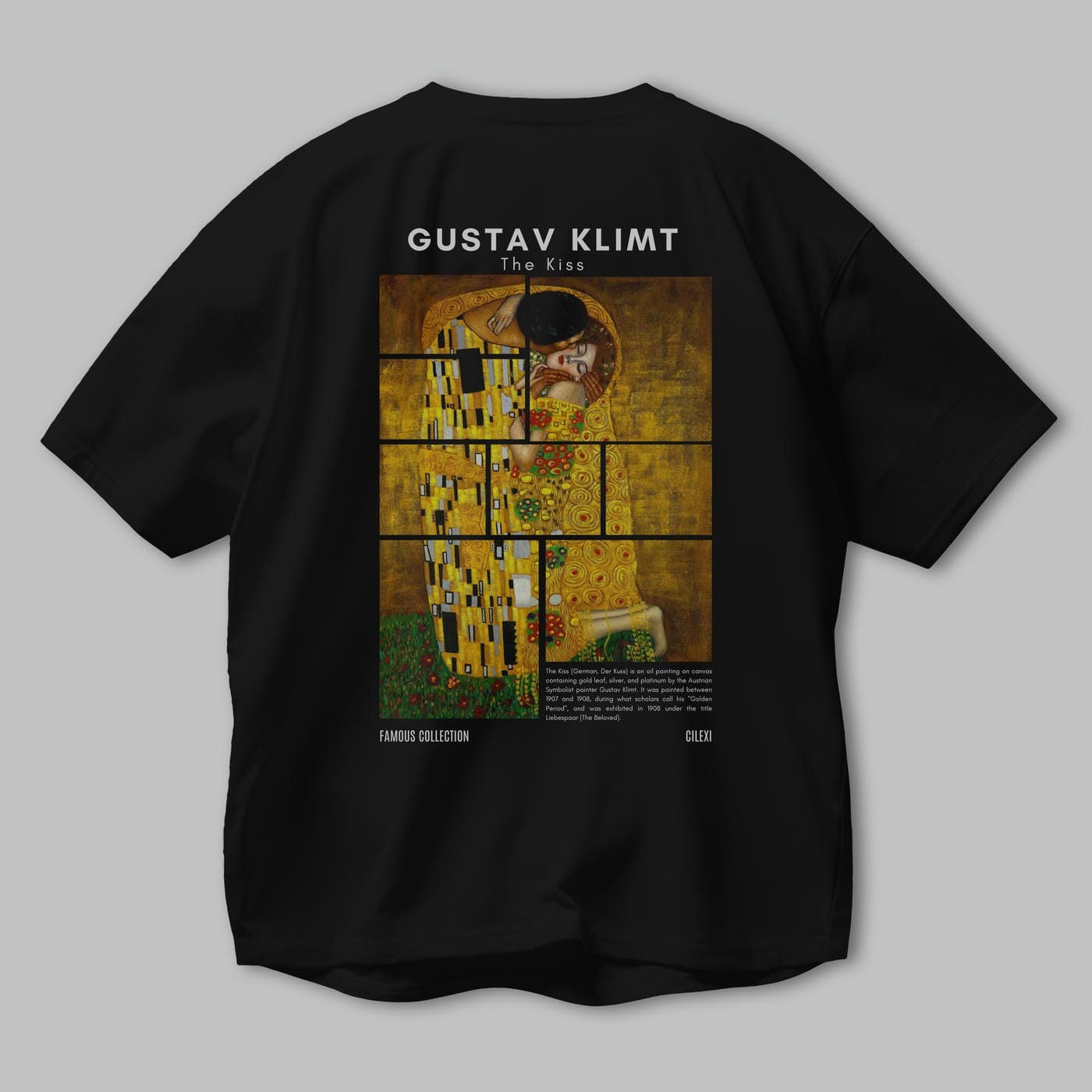 Gustav Klimt The Kiss Arka Baskılı Oversize t-shirt Erkek Kadın Bisiklet Yaka Pamuk tişort
