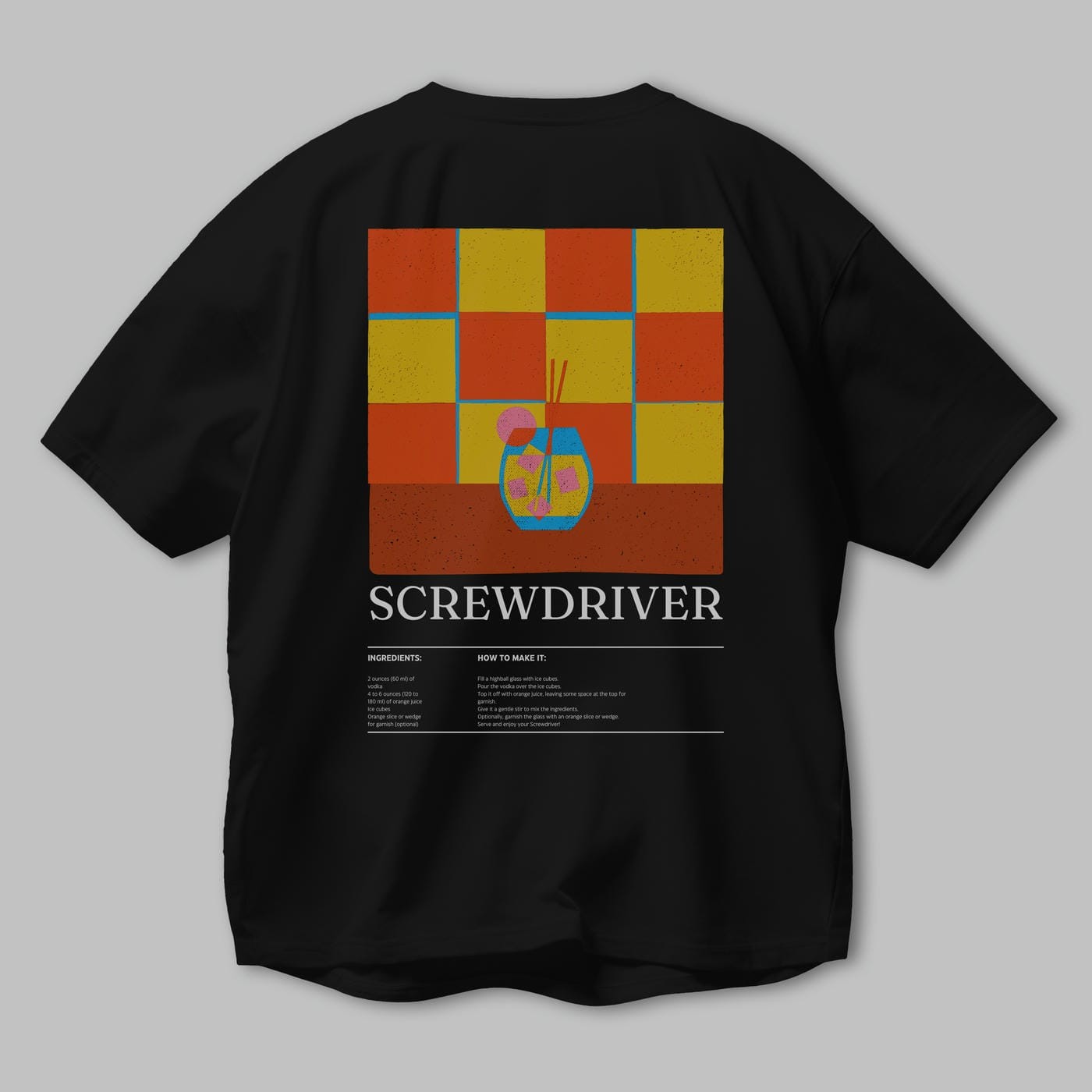 Screwdriver Kokteyl Serisi Arka Baskılı Oversize t-shirt Erkek Kadın %100 Pamuk Bisiklet Yaka tişort