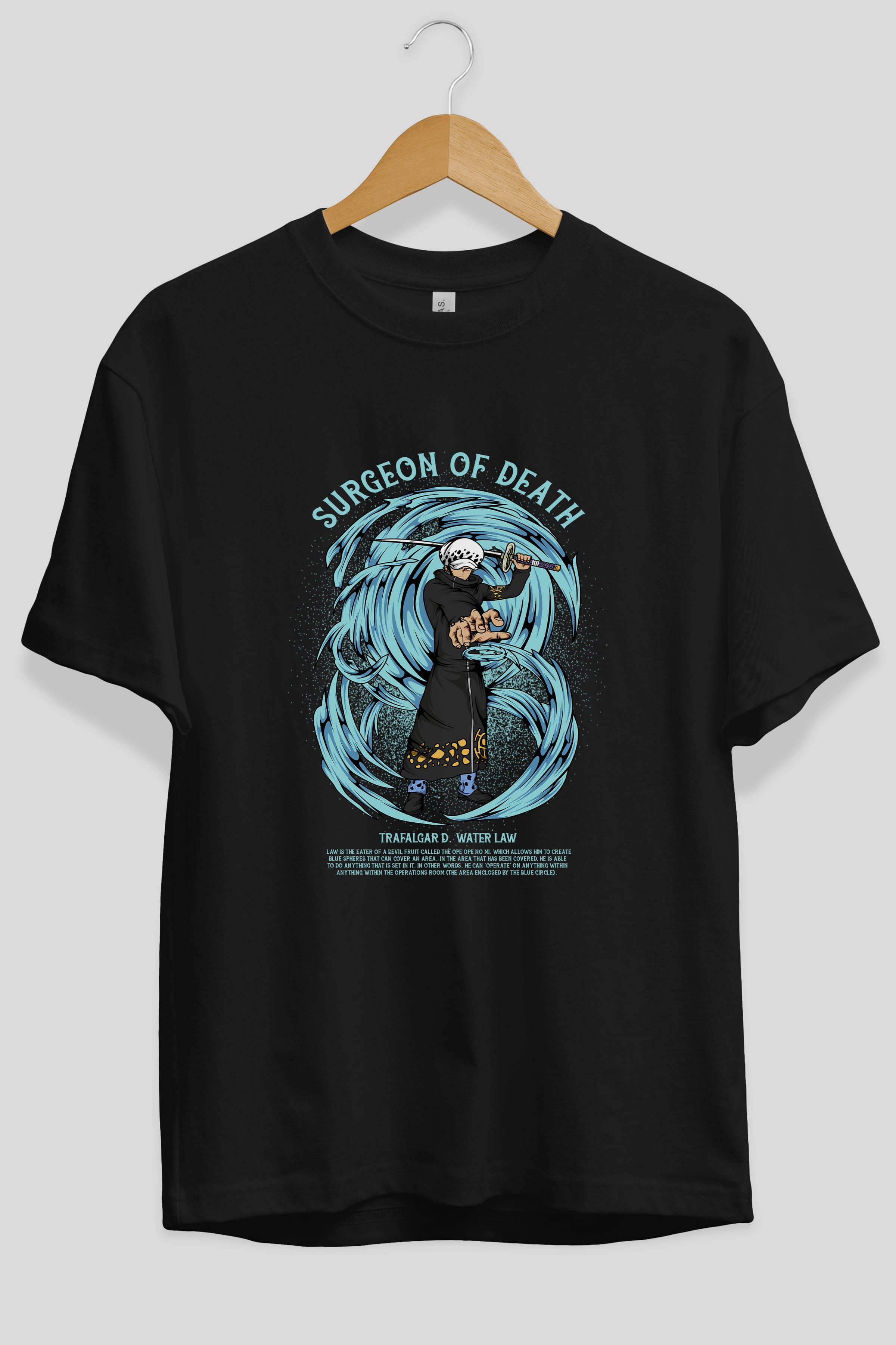 Trafalgad D. Water Law Anime Ön Baskılı Oversize t-shirt %100 pamuk Erkek Kadın Unisex