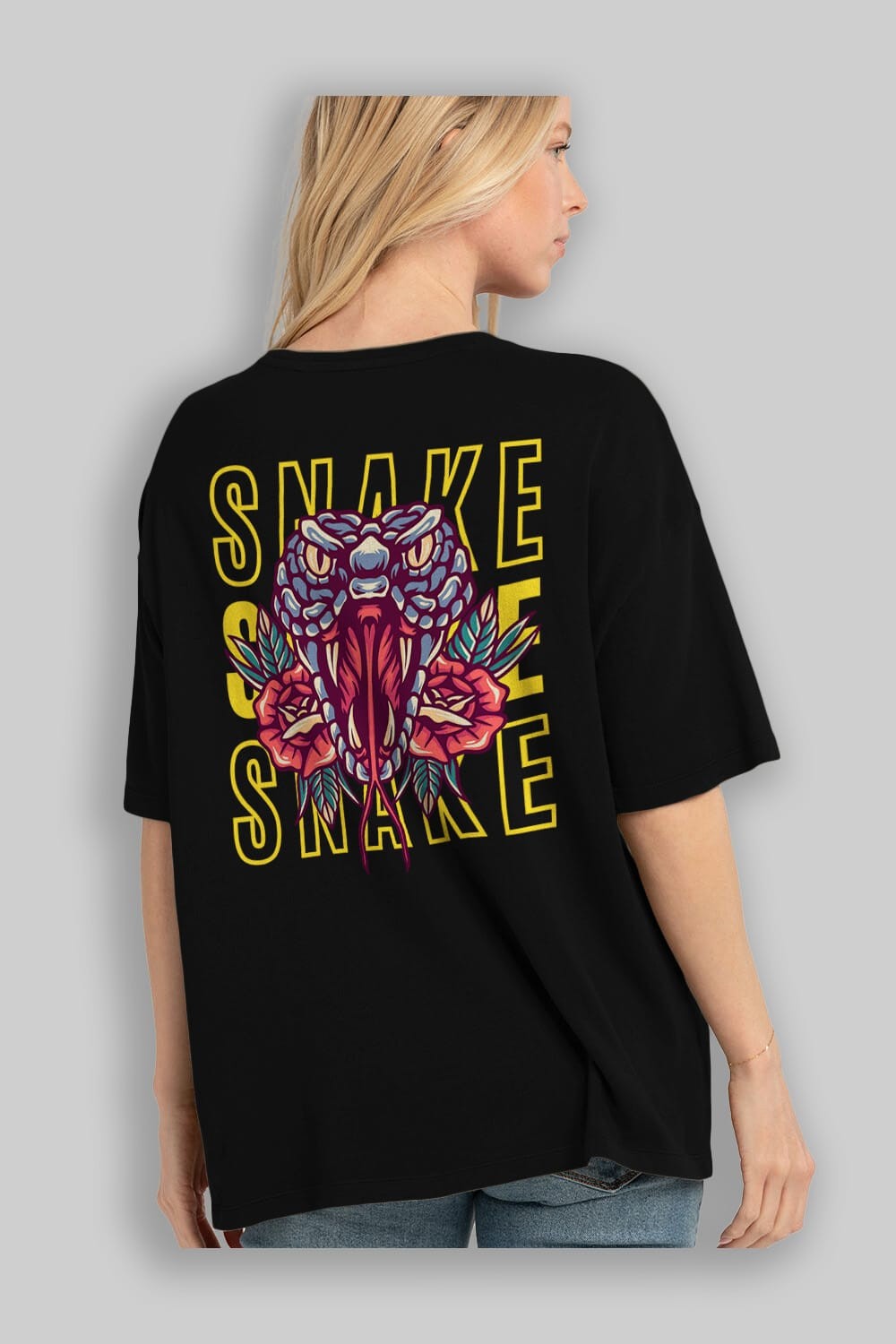 Snake Arka Baskılı Oversize t-shirt Erkek Kadın Unisex