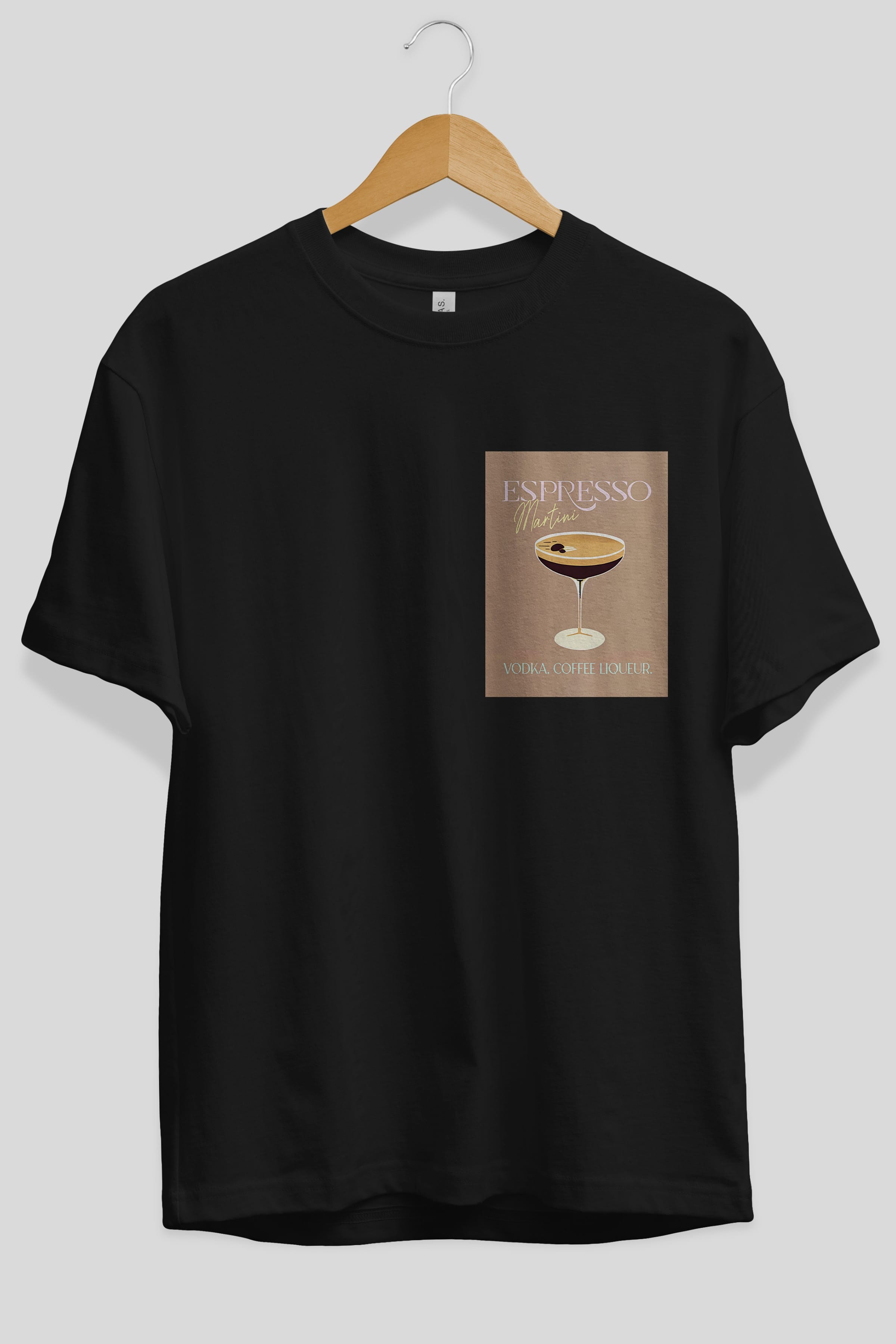 Espresso Martini Cocktail Ön Sol Baskılı Oversize t-shirt Erkek Kadın Unisex %100 Pamuk Bisiklet Yaka tişort