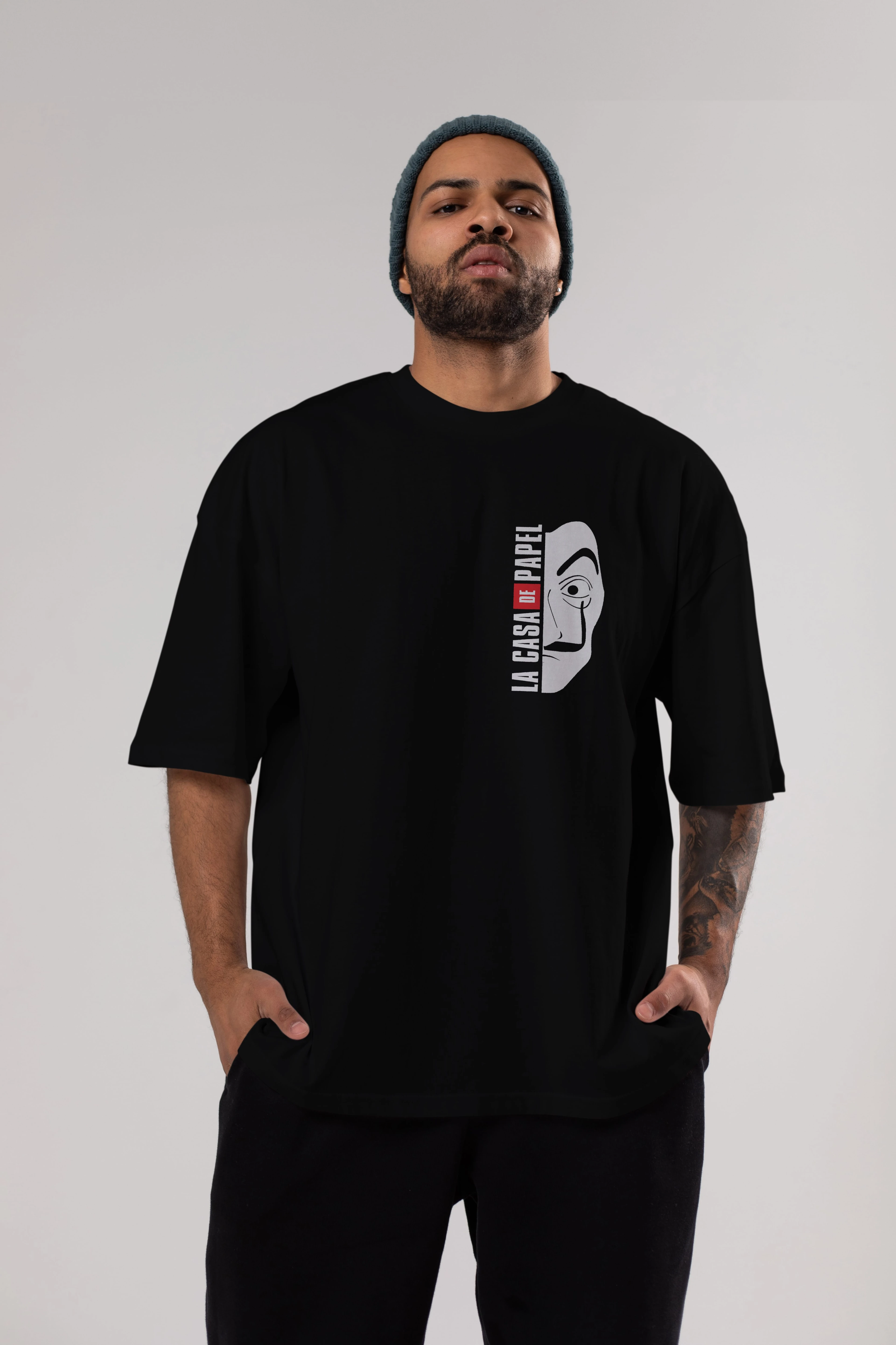 La Casa De Papel (3) Ön Sol Baskılı Oversize t-shirt Erkek Kadın Unisex %100 Pamuk Bisiklet Yaka tişort