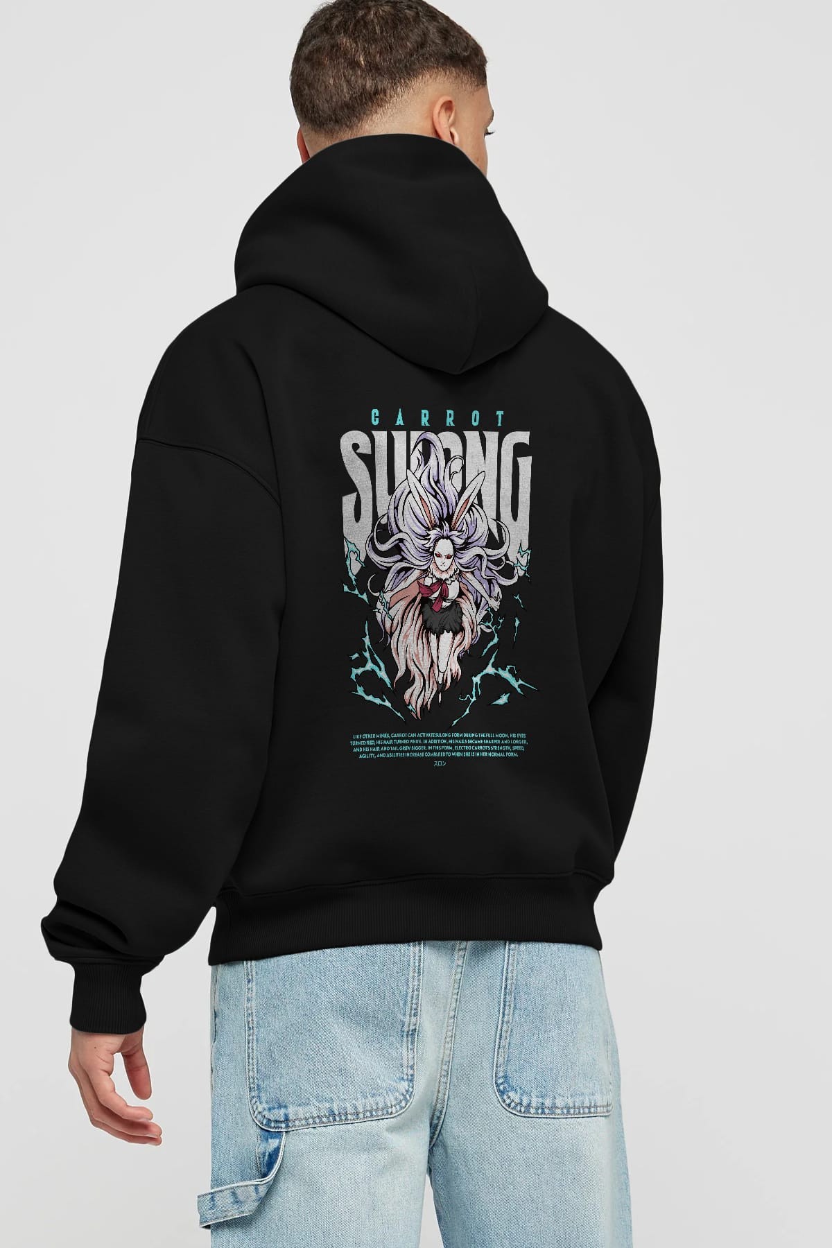 Carrot Sulong Anime Arka Baskılı Hoodie Oversize Kapüşonlu Sweatshirt Erkek Kadın Unisex