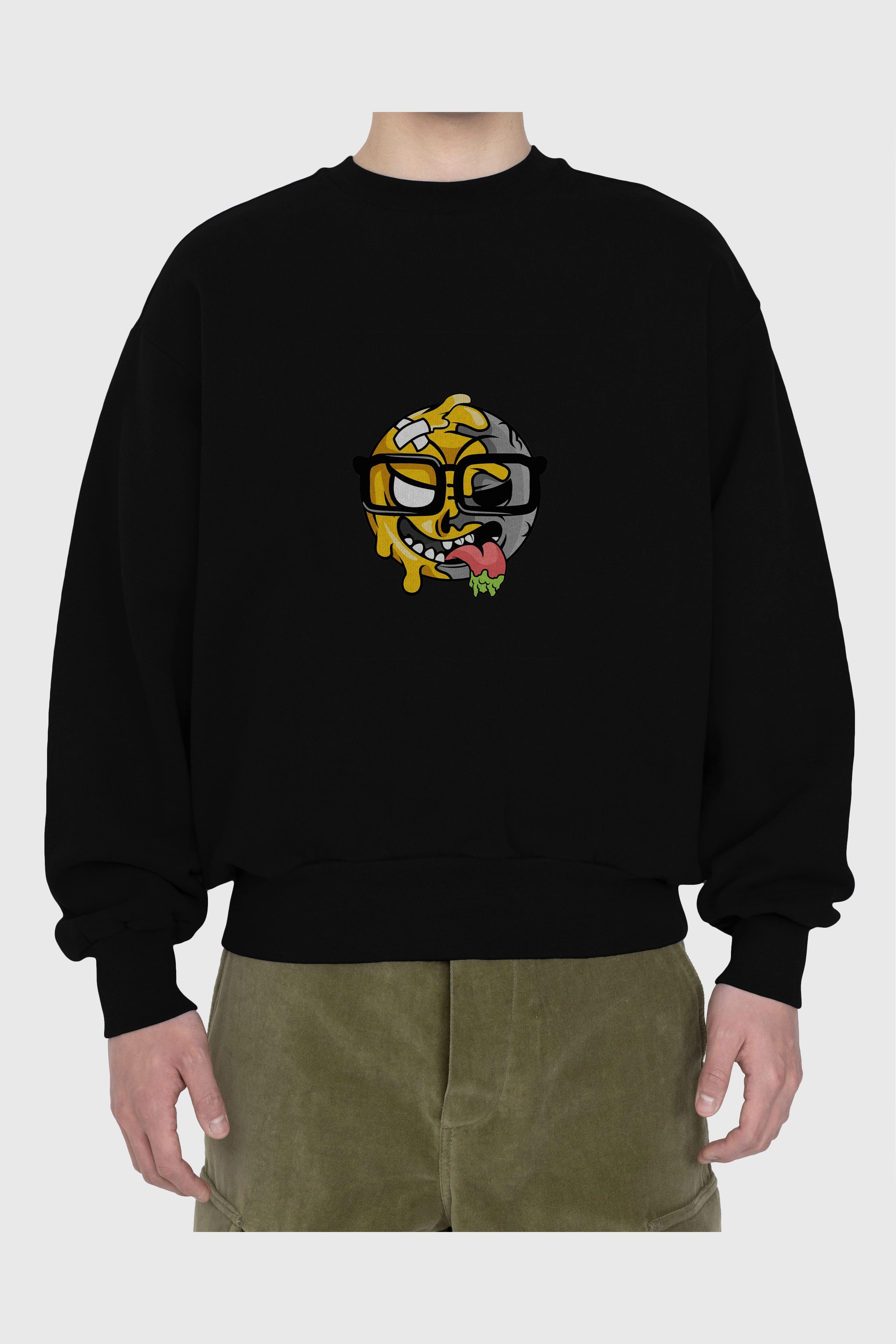 Smiley Nerd Ön Baskılı Oversize Sweatshirt Erkek Kadın Unisex