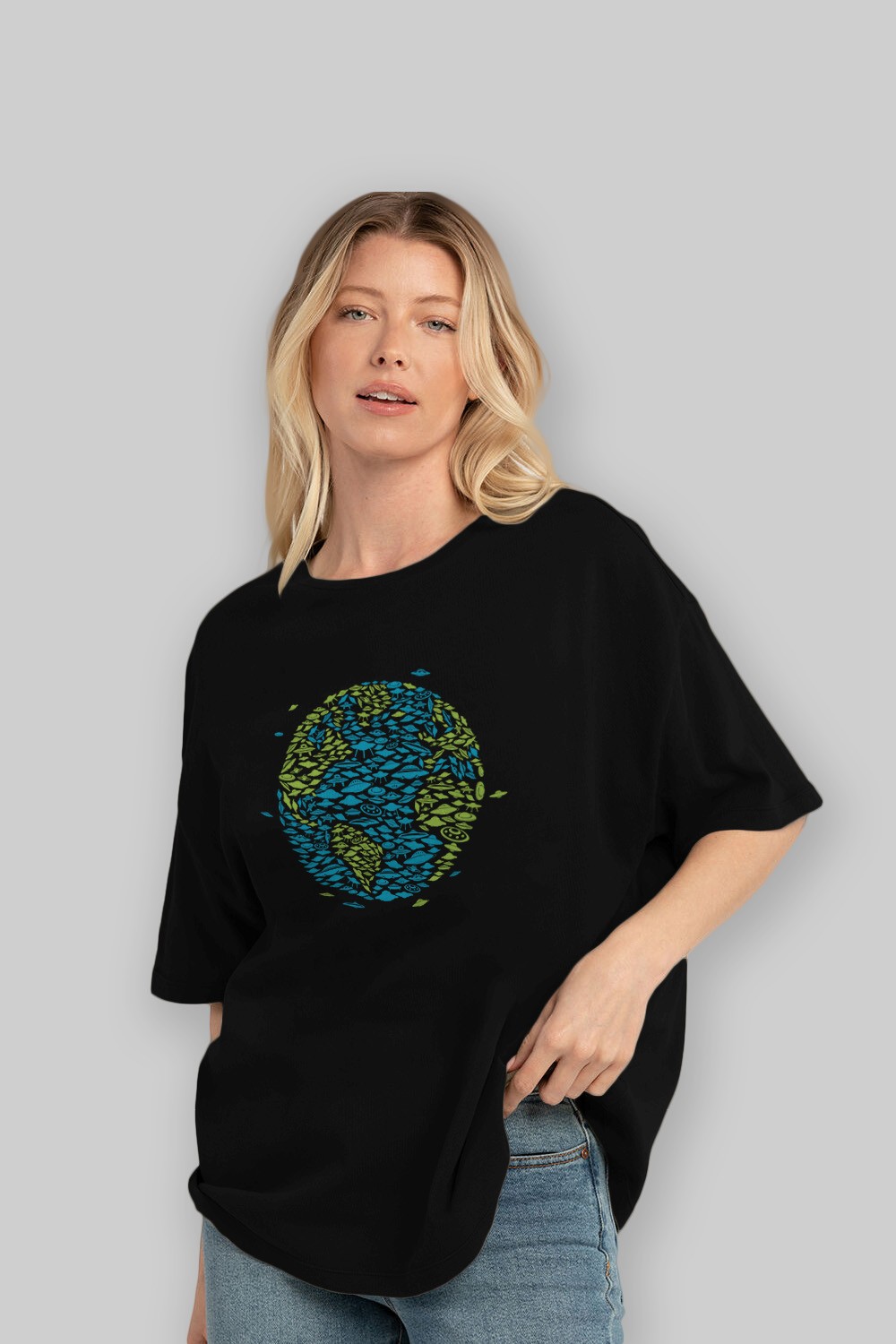 UFO Invasion Ön Baskılı Oversize t-shirt %100 pamuk Erkek Kadın Unisex