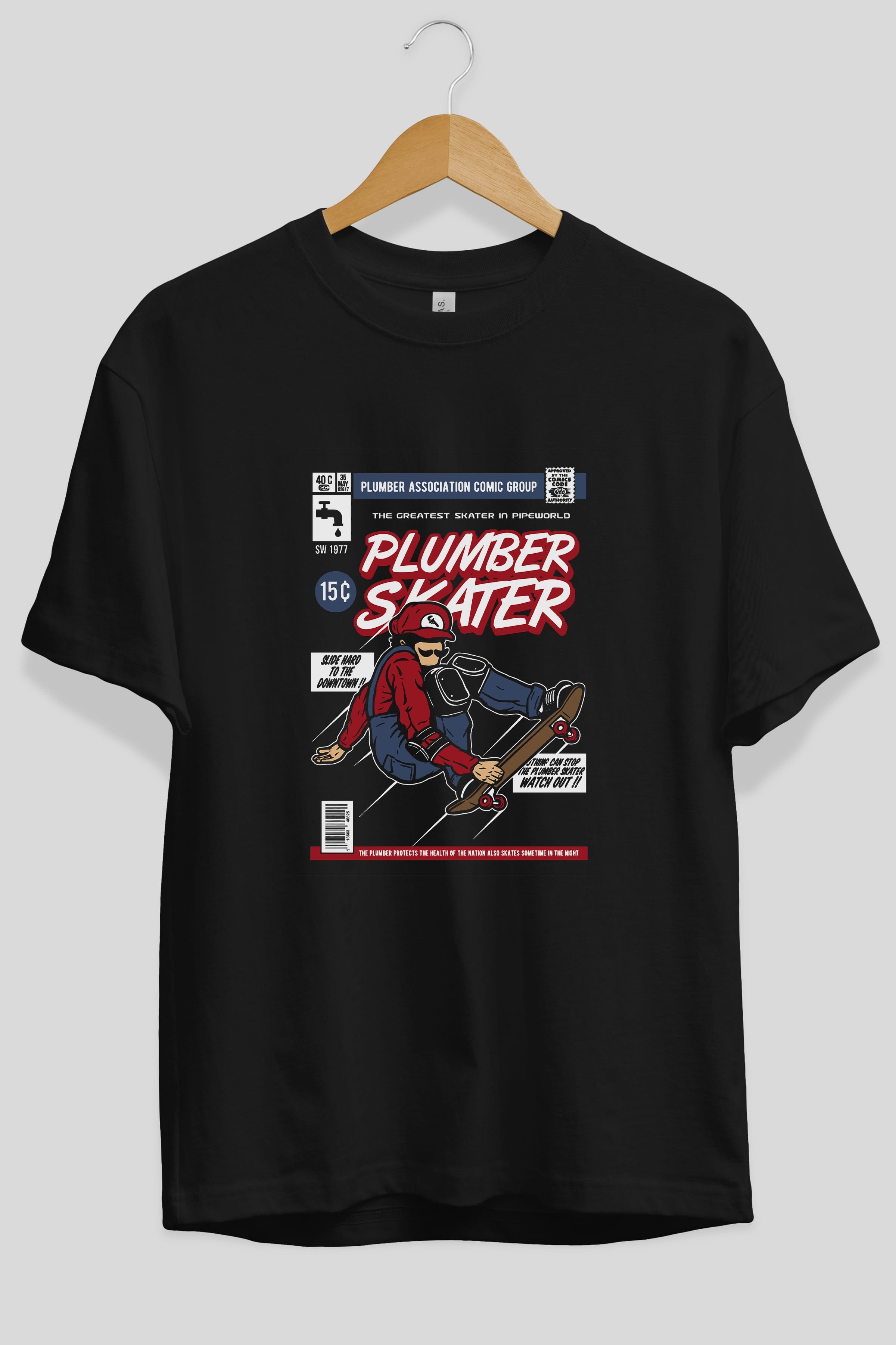 Plumber Skater Ön Baskılı Oversize t-shirt Erkek Kadın Unisex %100 Pamuk tişort