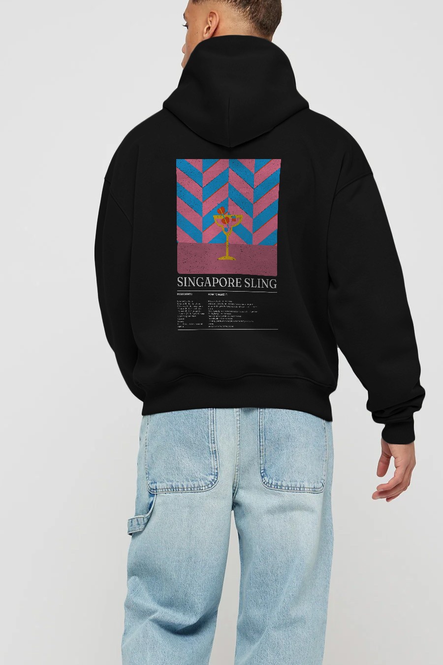 Singapore Sling Kokteyl Arka Baskılı Hoodie Oversize Kapüşonlu Sweatshirt Erkek Kadın