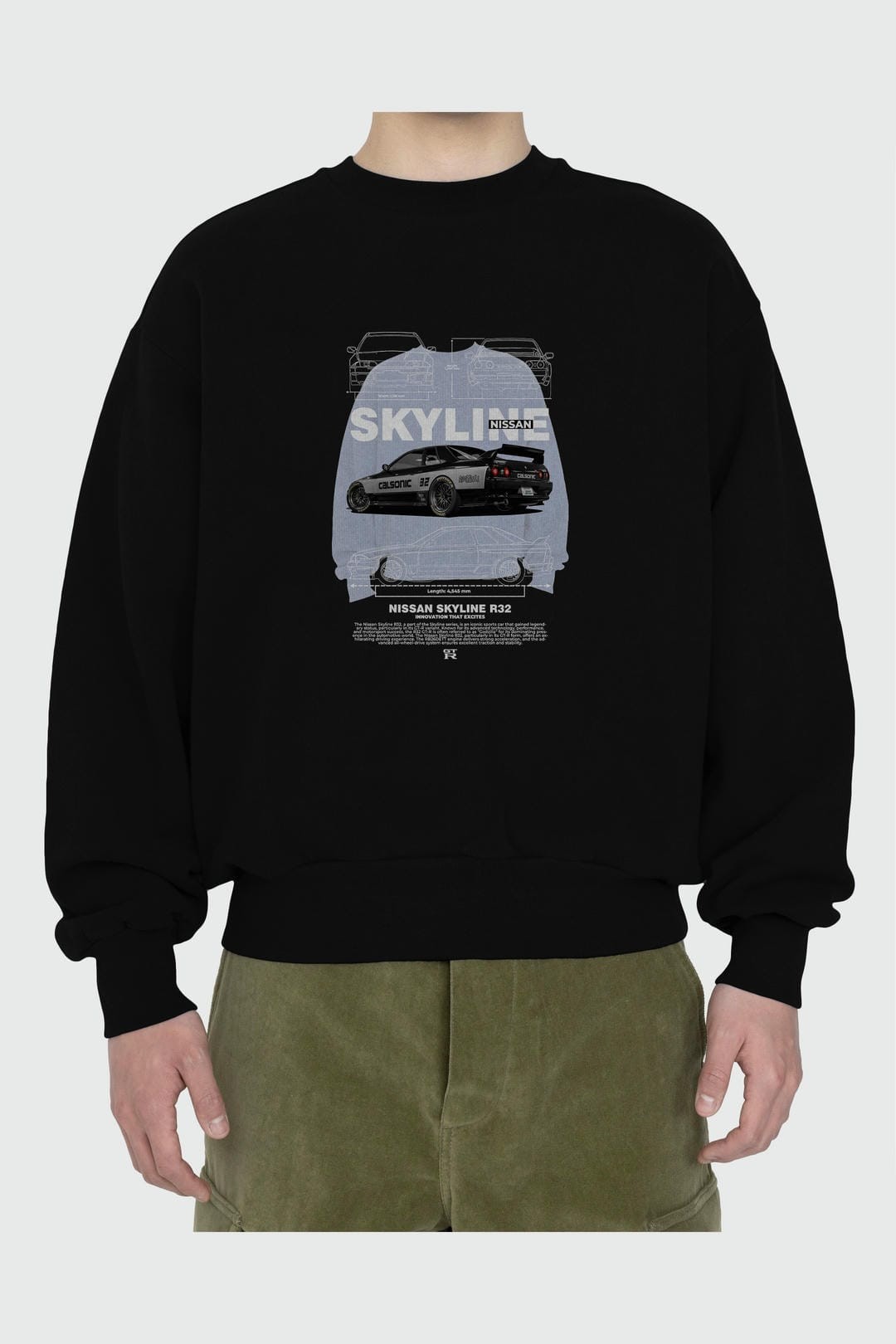 Nissan r32 skyline Ön Baskılı Anime Oversize Sweatshirt Erkek Kadın Unisex