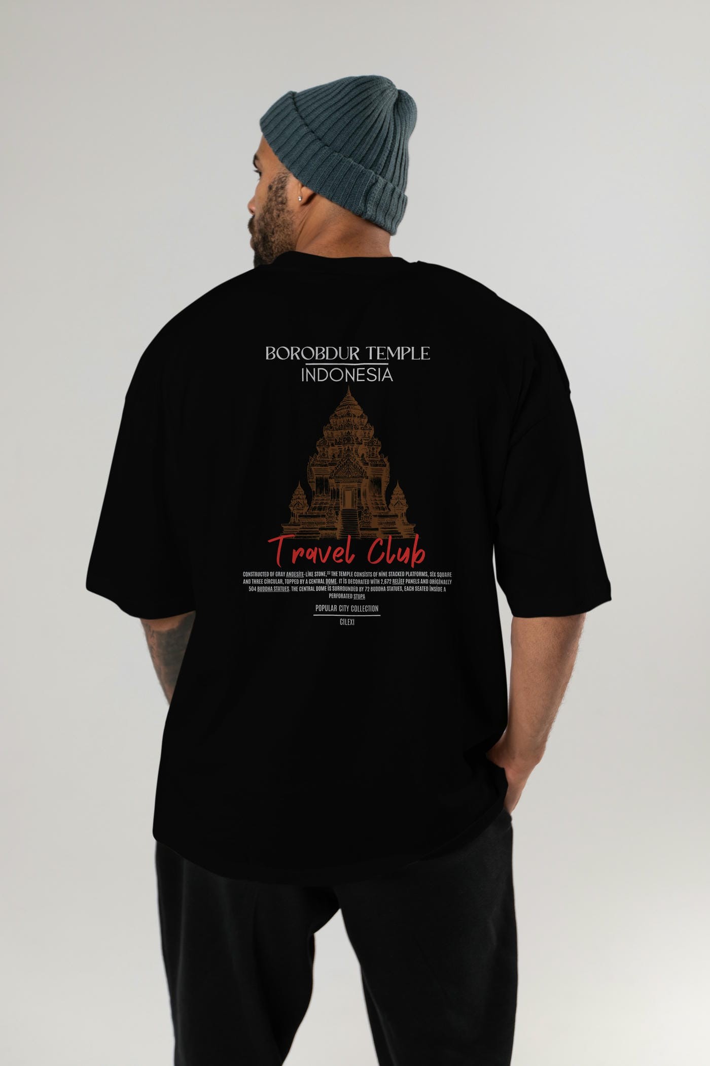 Borobdur Temple İndonesia Arka Baskılı Oversize t-shirt Erkek Kadın Pamuk Bisiklet Yaka tişort