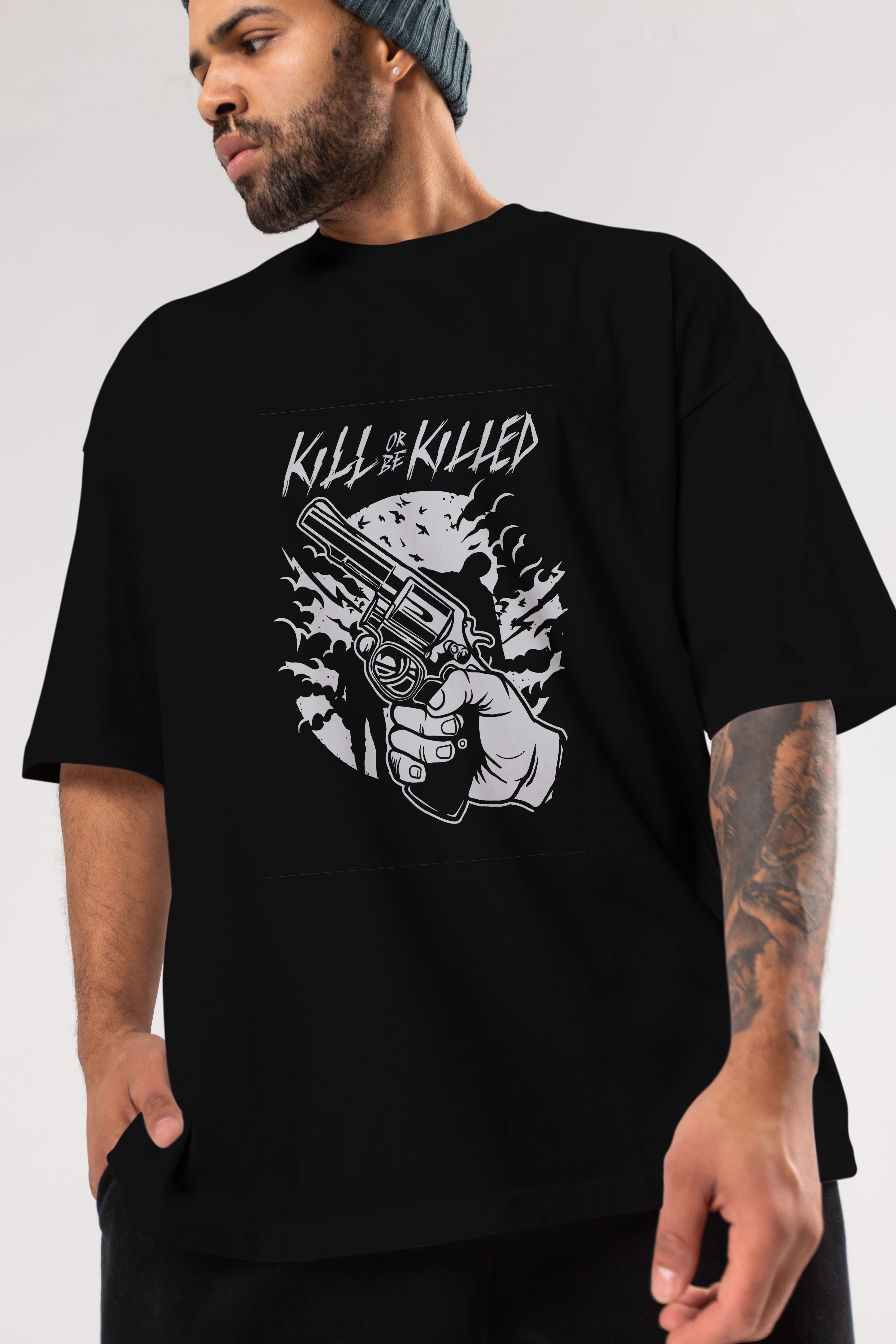 Zombie Shooter Ön Baskılı Oversize t-shirt Erkek Kadın Unisex %100 Pamuk tişort