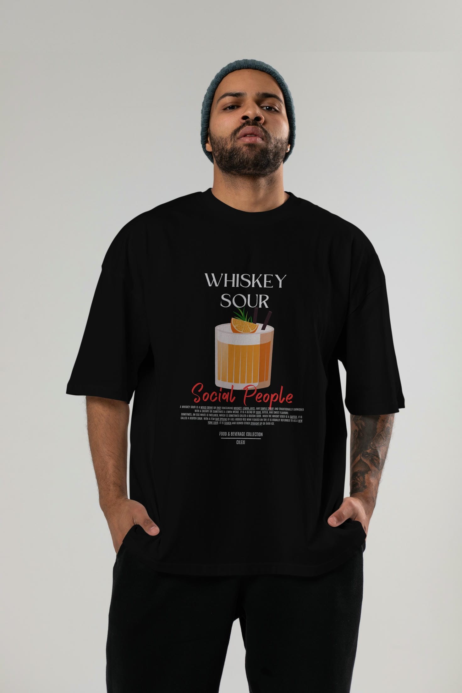 Whıskey Sour Kokteyl Serisi ön Baskılı Oversize t-shirt Erkek Kadın %100 Pamuk Bisiklet Yaka tişort