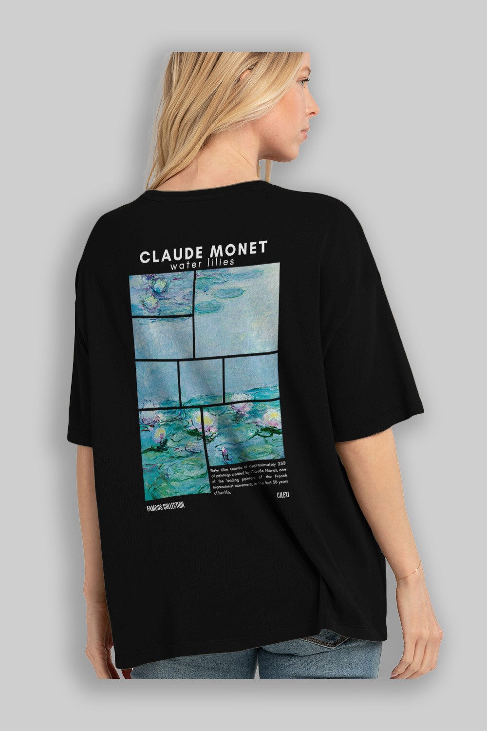Claude Monet Arka Baskılı Oversize t-shirt Erkek Kadın Bisiklet Yaka Pamuk tişort