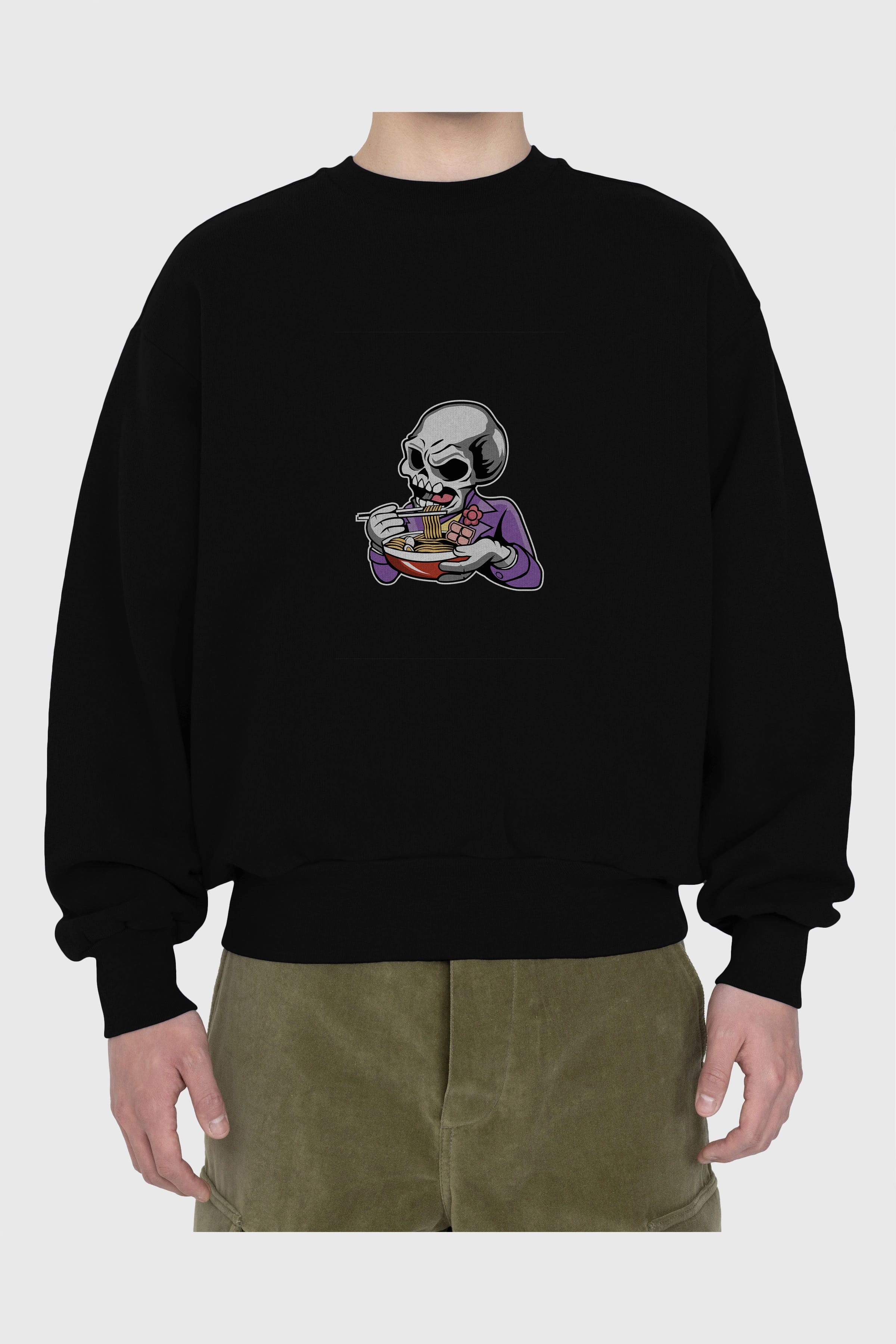 Skull Ramen Ön Baskılı Oversize Sweatshirt Erkek Kadın Unisex
