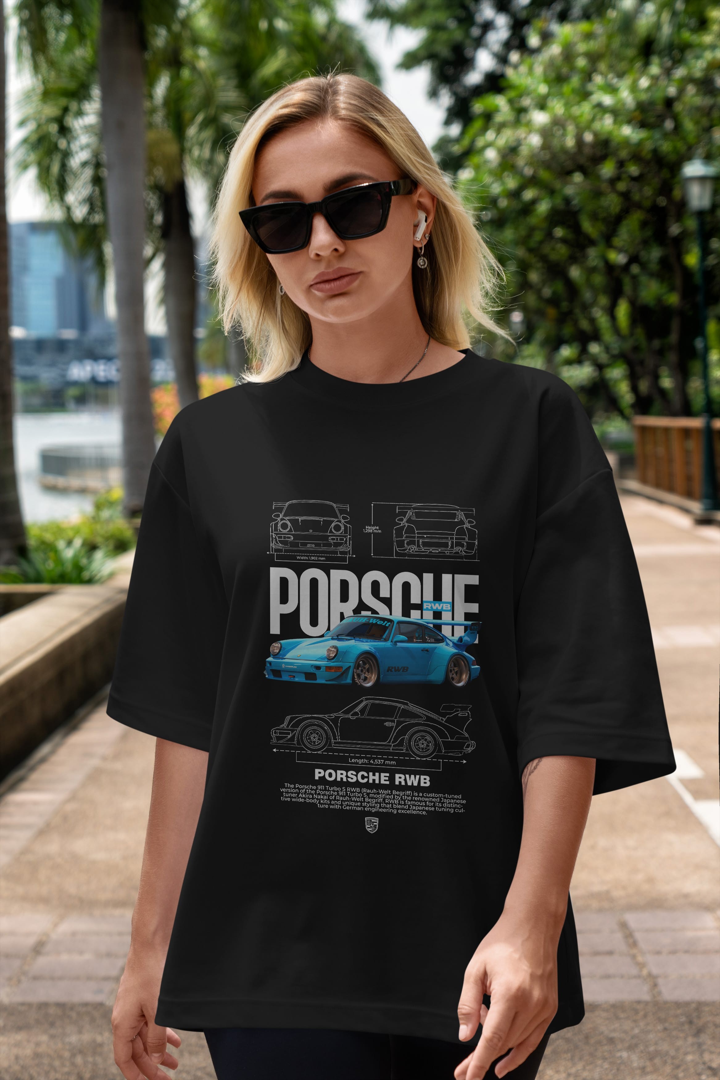 porsche 911 turbo s RWB Ön Baskılı Oversize t-shirt Erkek Kadın Unisex %100 Pamuk Bisiklet Yaka tişort