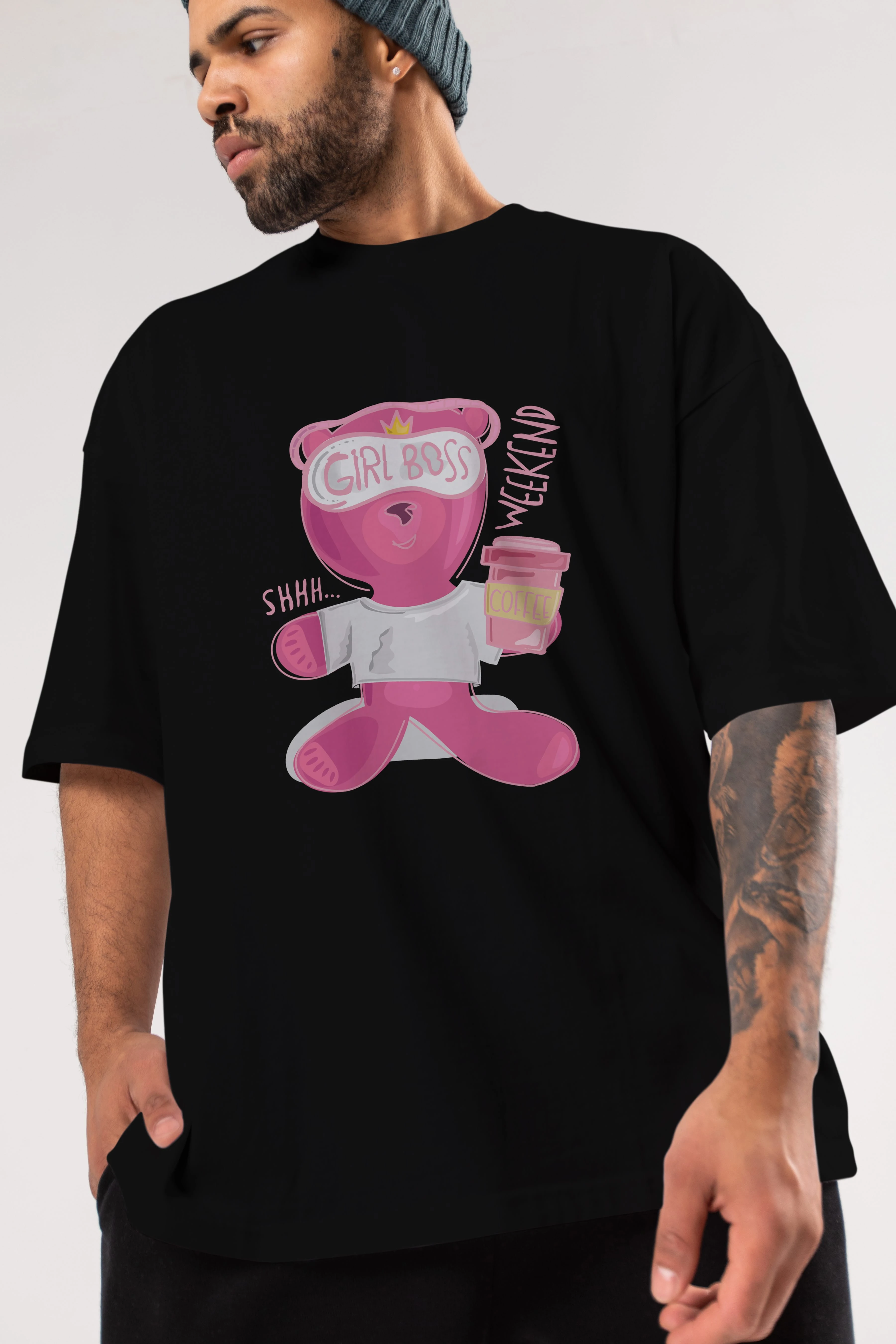 Girl Boss Bear Ön Baskılı Oversize t-shirt Erkek Kadın Unisex