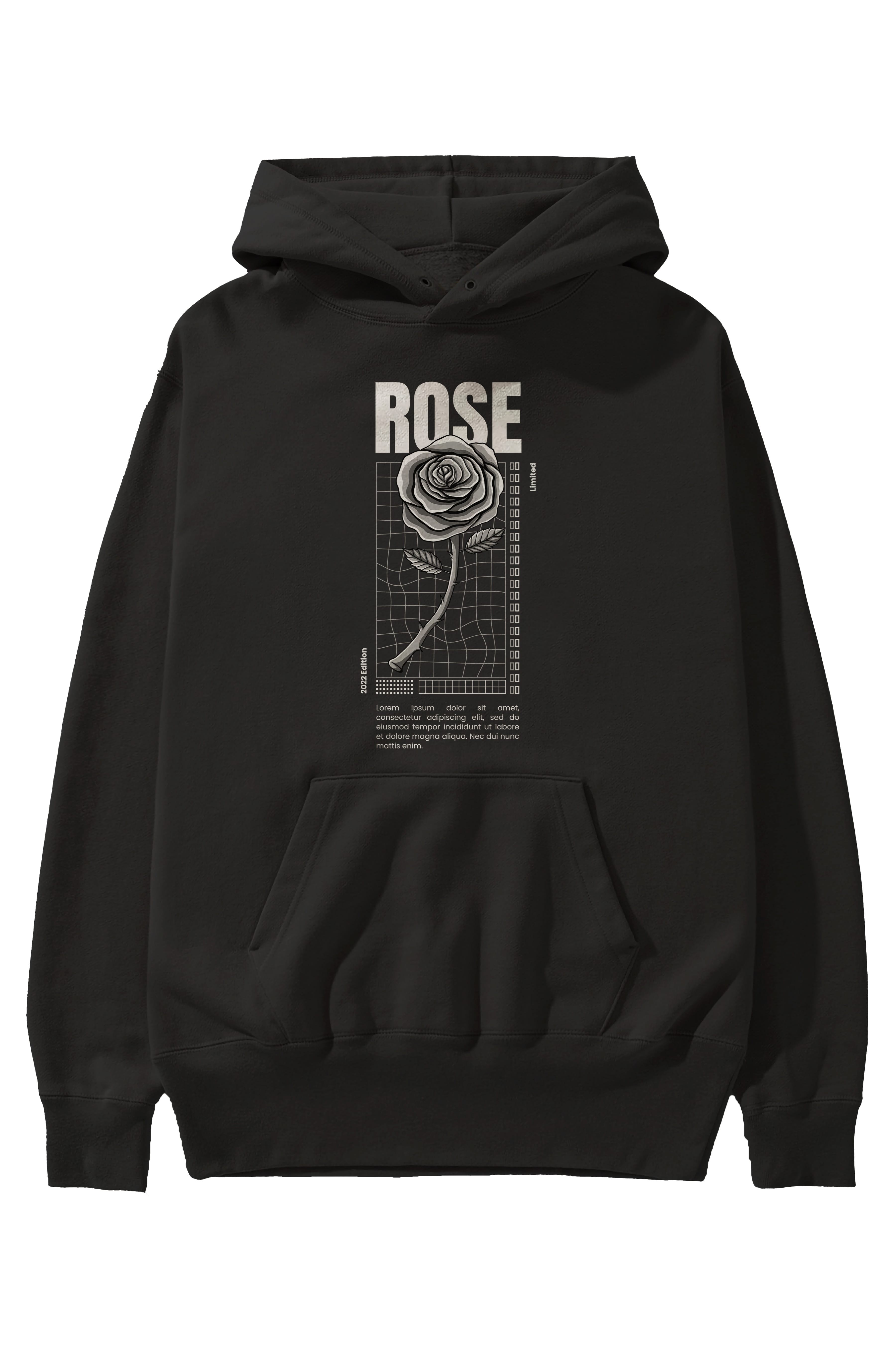 Rose Streetwear Ön Baskılı Oversize Hoodie Kapüşonlu Sweatshirt Erkek Kadın Unisex