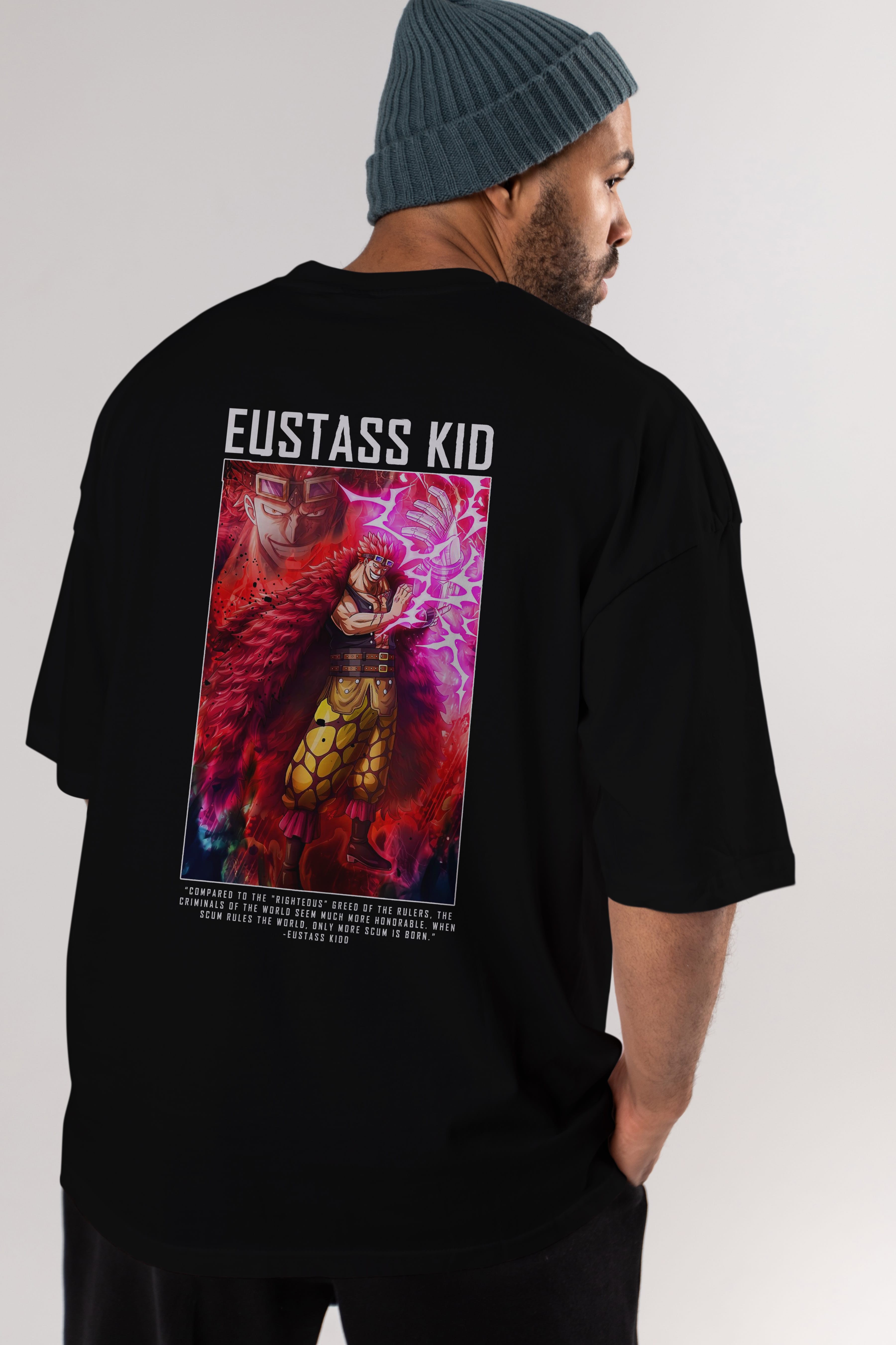 Eustass Kid Anime Arka Baskılı Oversize t-shirt Erkek Kadın Unisex %100 pamuk tişort